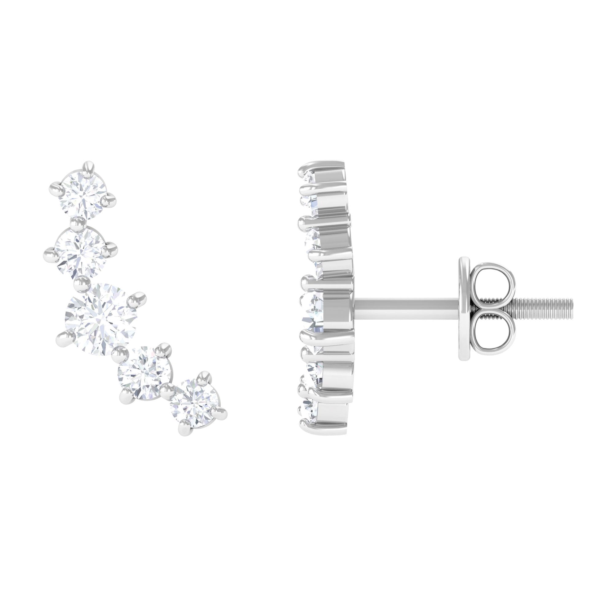 Round Diamond Curved Crawler Stud Earrings with Screw Backs Natural - ( HI-SI ) - Rosec Jewels