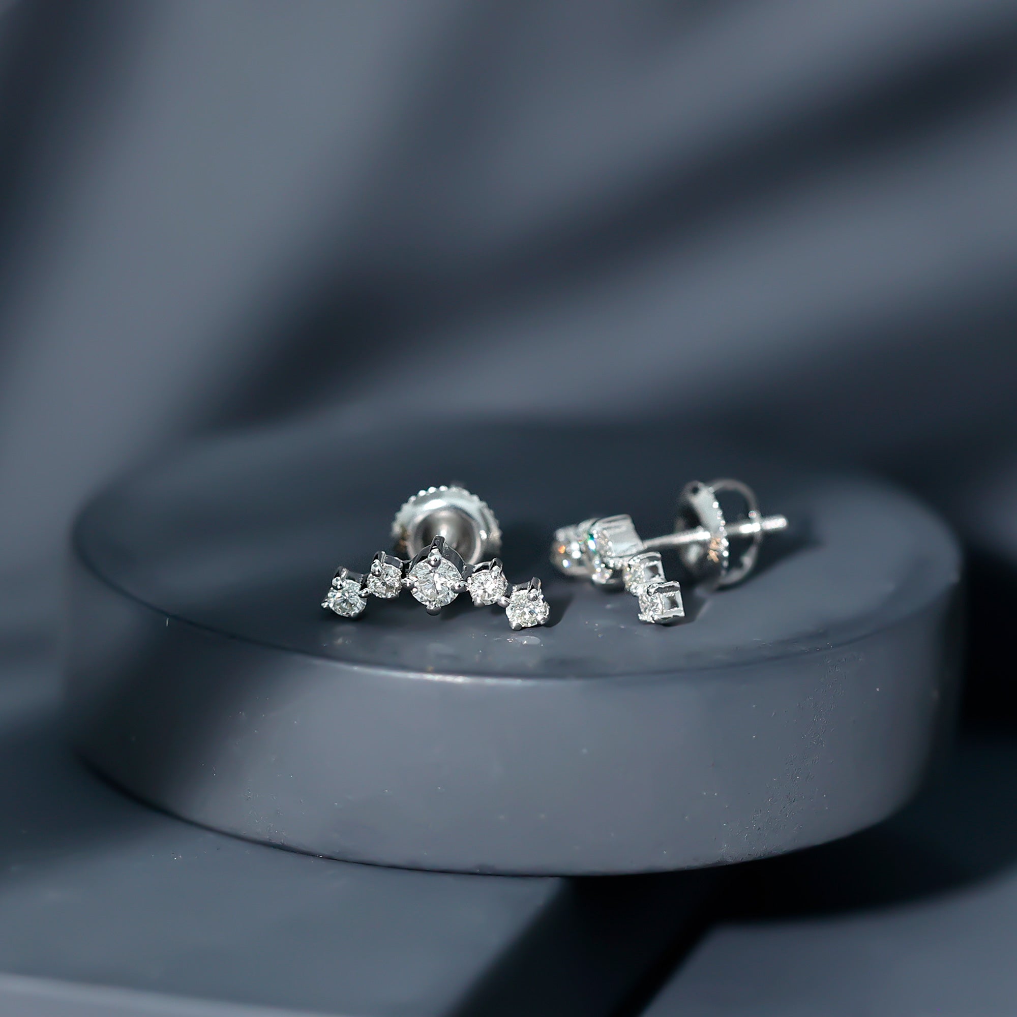 Round Diamond Curved Crawler Stud Earrings with Screw Backs Natural - ( HI-SI ) - Rosec Jewels