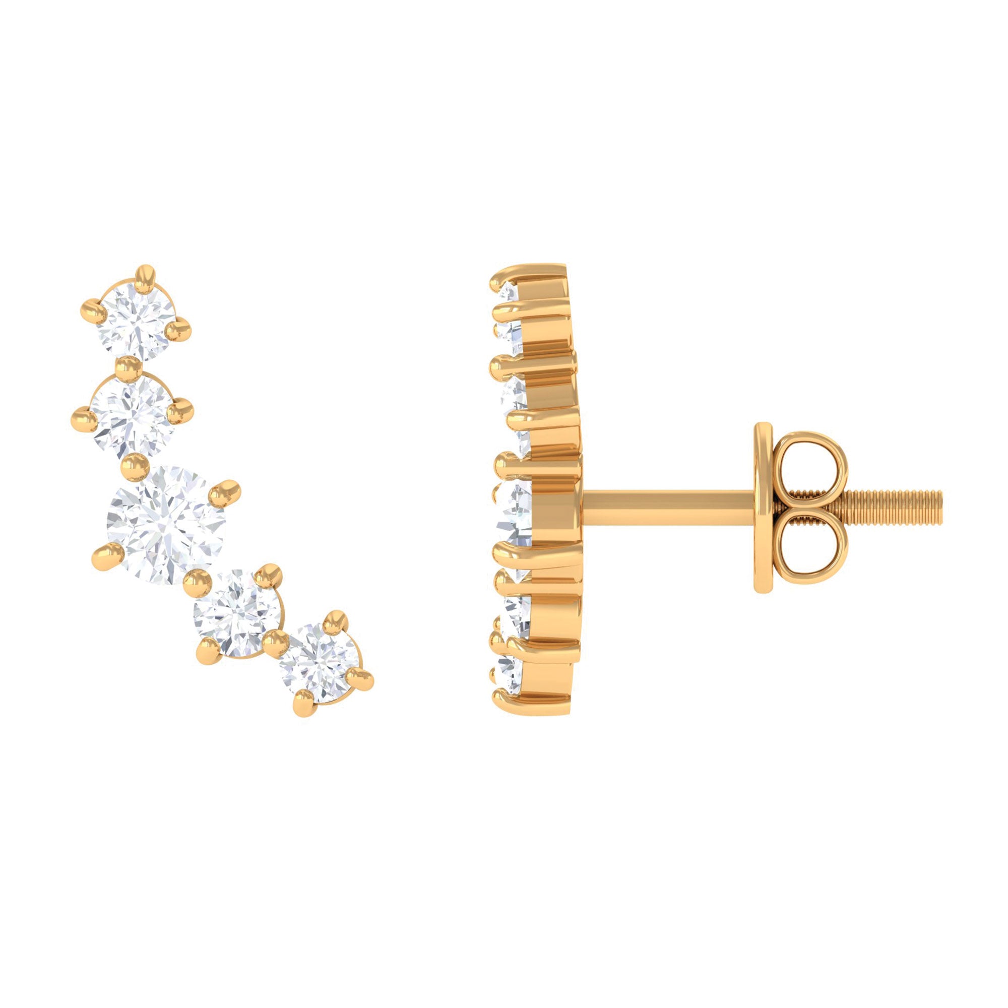 Round Diamond Curved Crawler Stud Earrings with Screw Backs Natural - ( HI-SI ) - Rosec Jewels