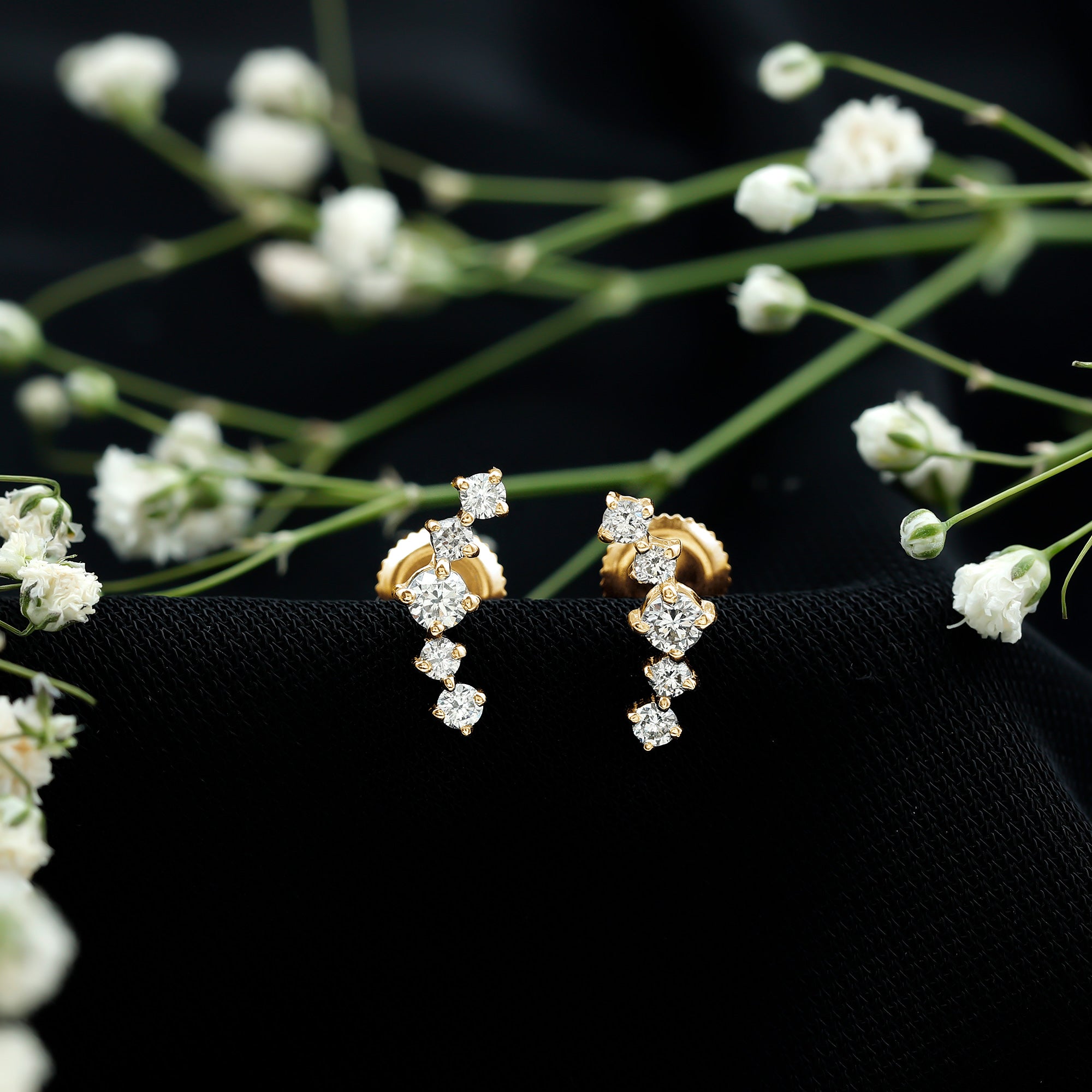 Round Diamond Curved Crawler Stud Earrings with Screw Backs Natural - ( HI-SI ) - Rosec Jewels