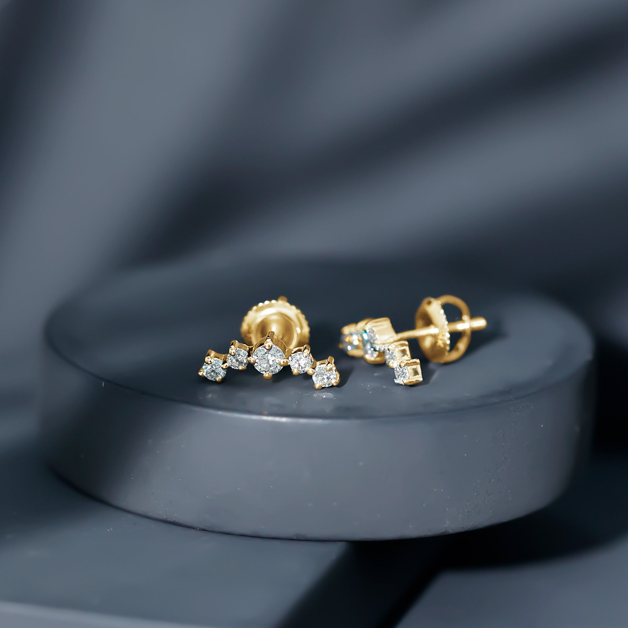 Round Diamond Curved Crawler Stud Earrings with Screw Backs Natural - ( HI-SI ) - Rosec Jewels