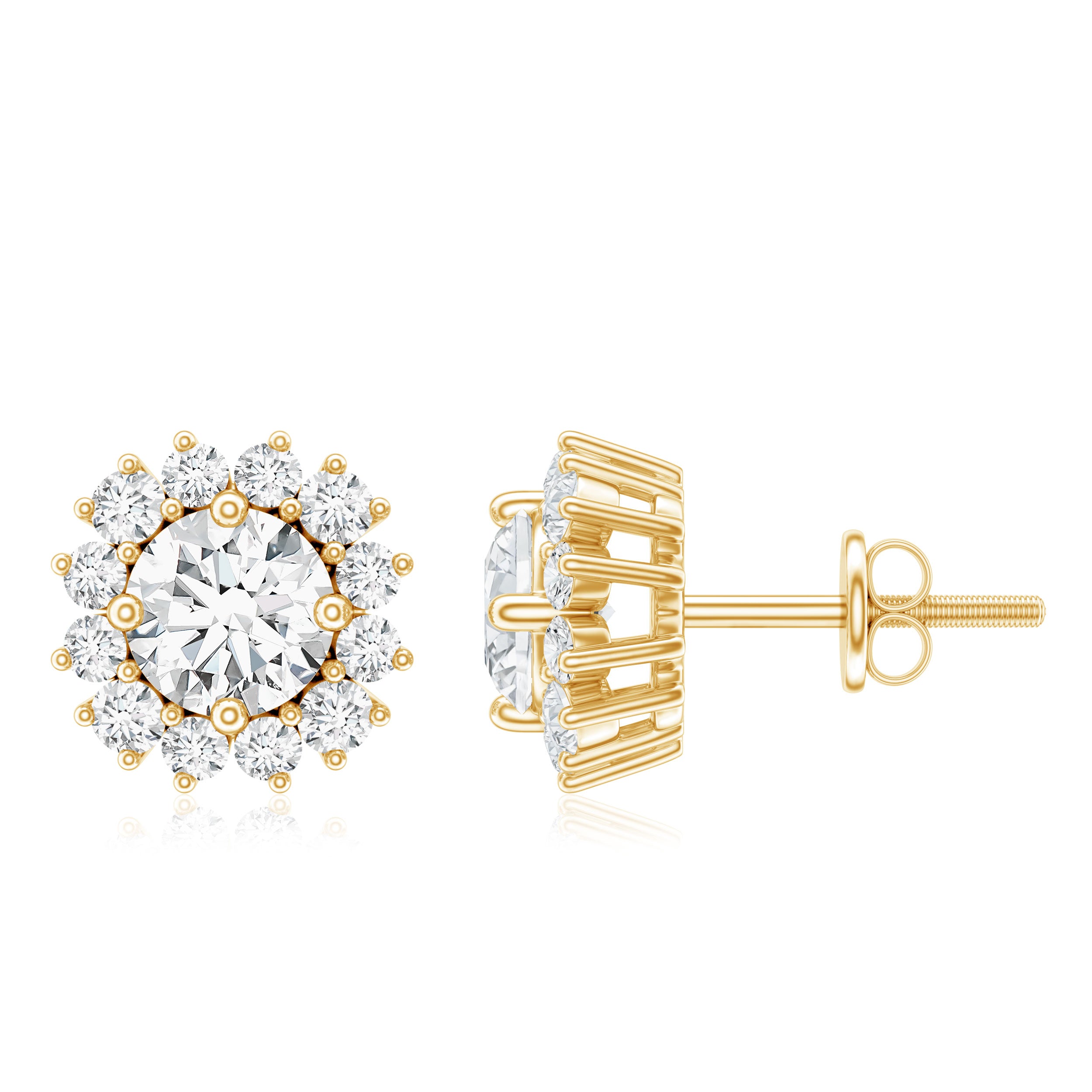 Round 1 Carat Moissanite Halo Stud Earrings for Women D-VS1 - Rosec Jewels