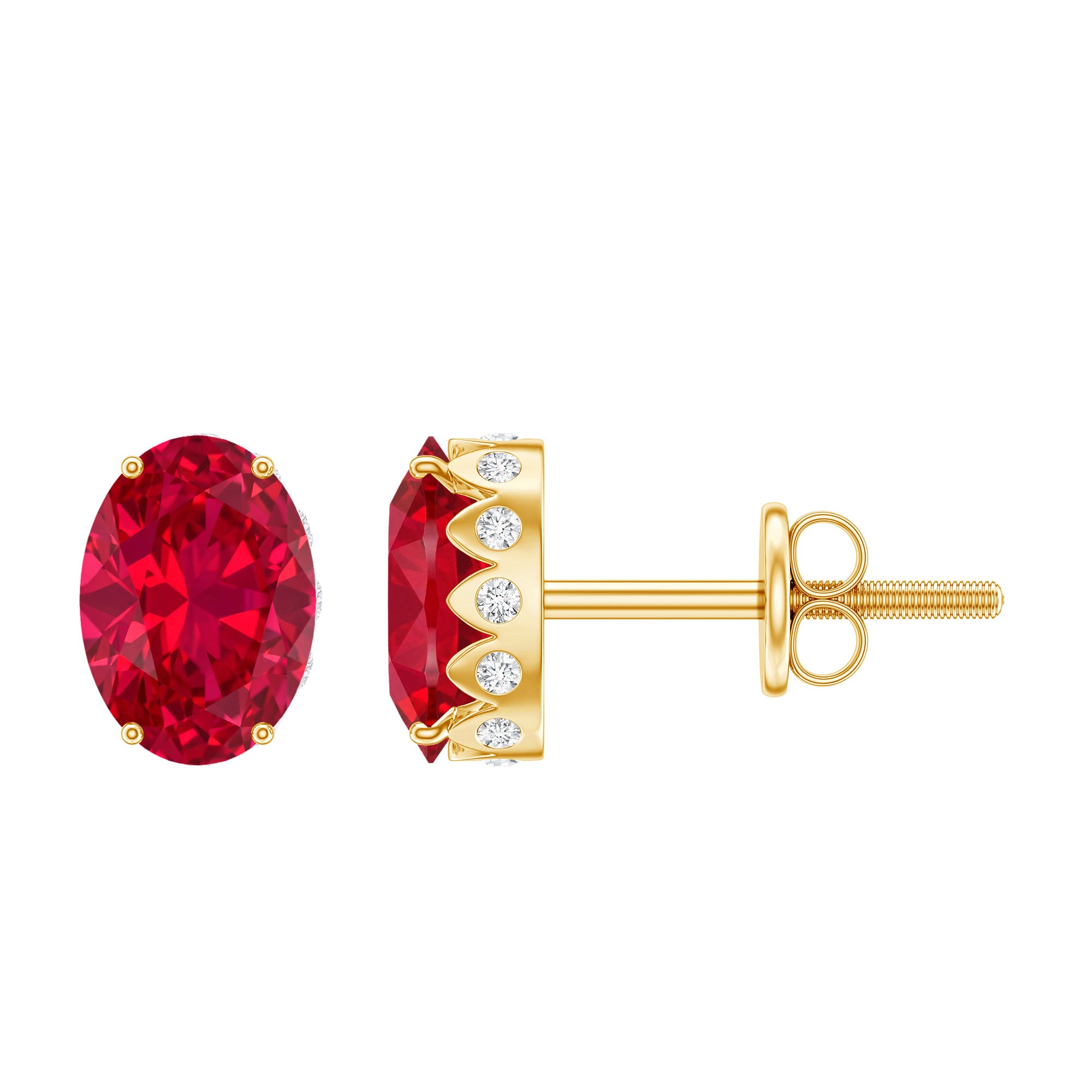 3 CT Oval Lab-Created Ruby Bridal Stud Earrings with Diamond AAAA - Rosec Jewels