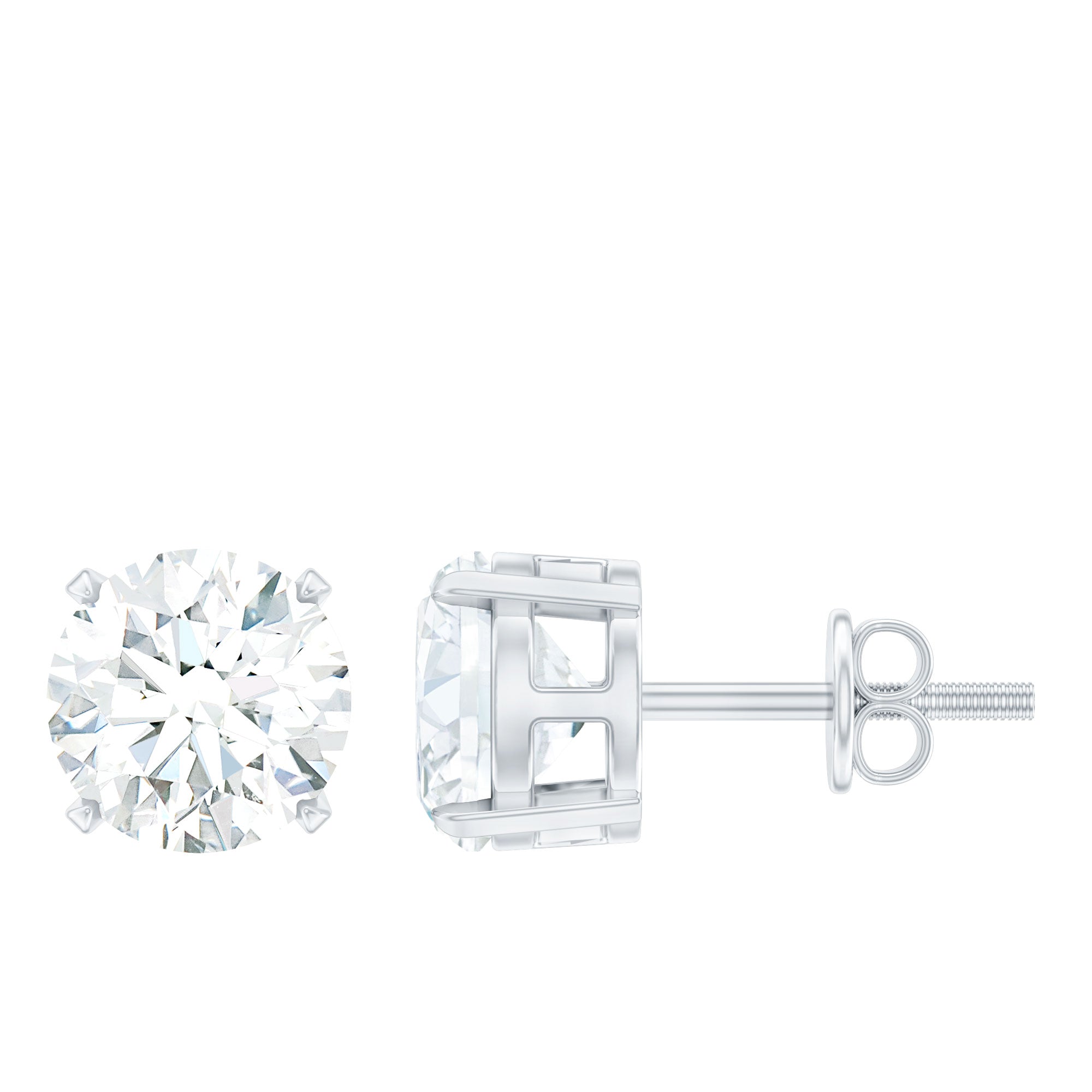 Round Moissanite Solitaire Stud Earrings in Claw Setting
