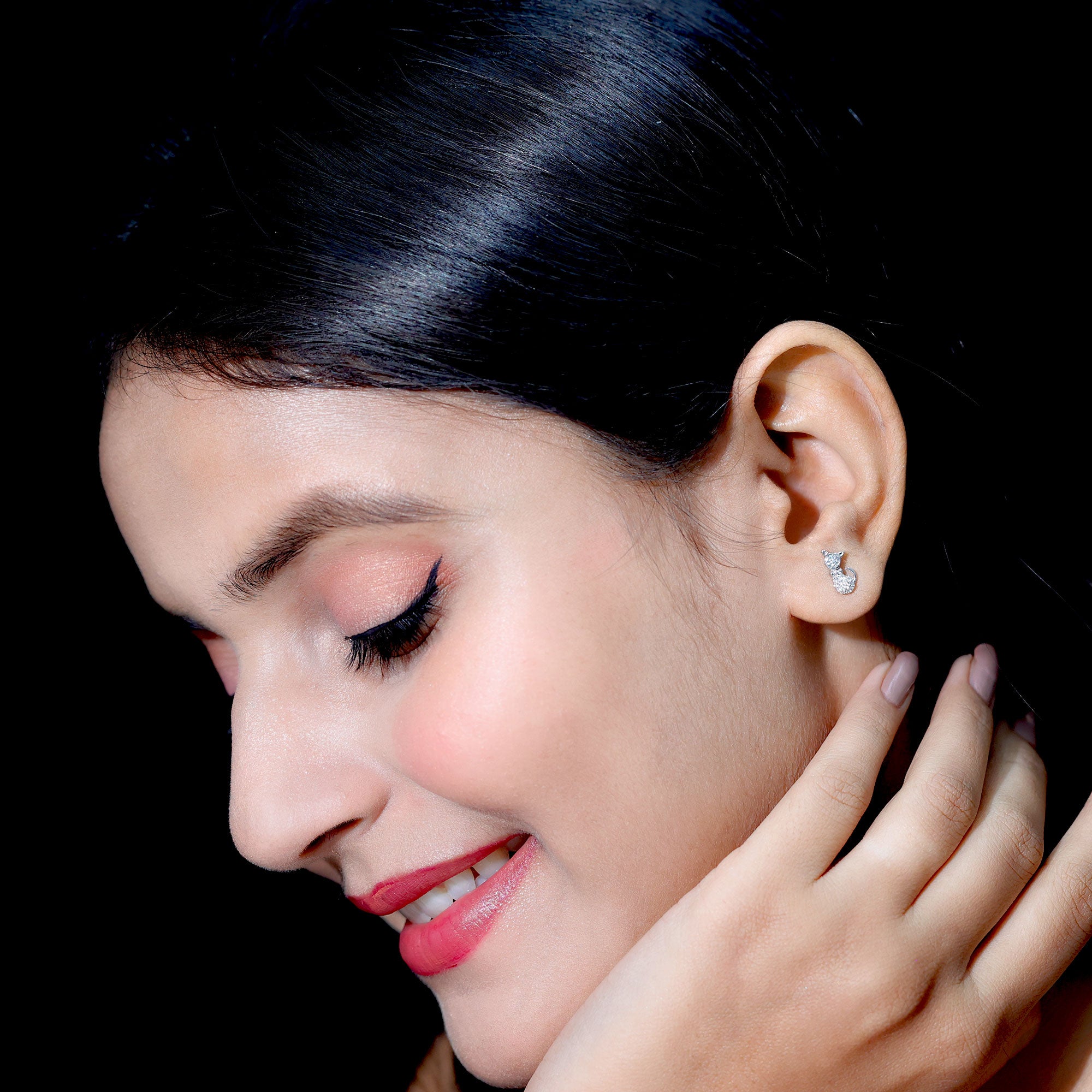 Rosec Jewels-1/4 CT Diamond Cat Stud Earrings in Gold