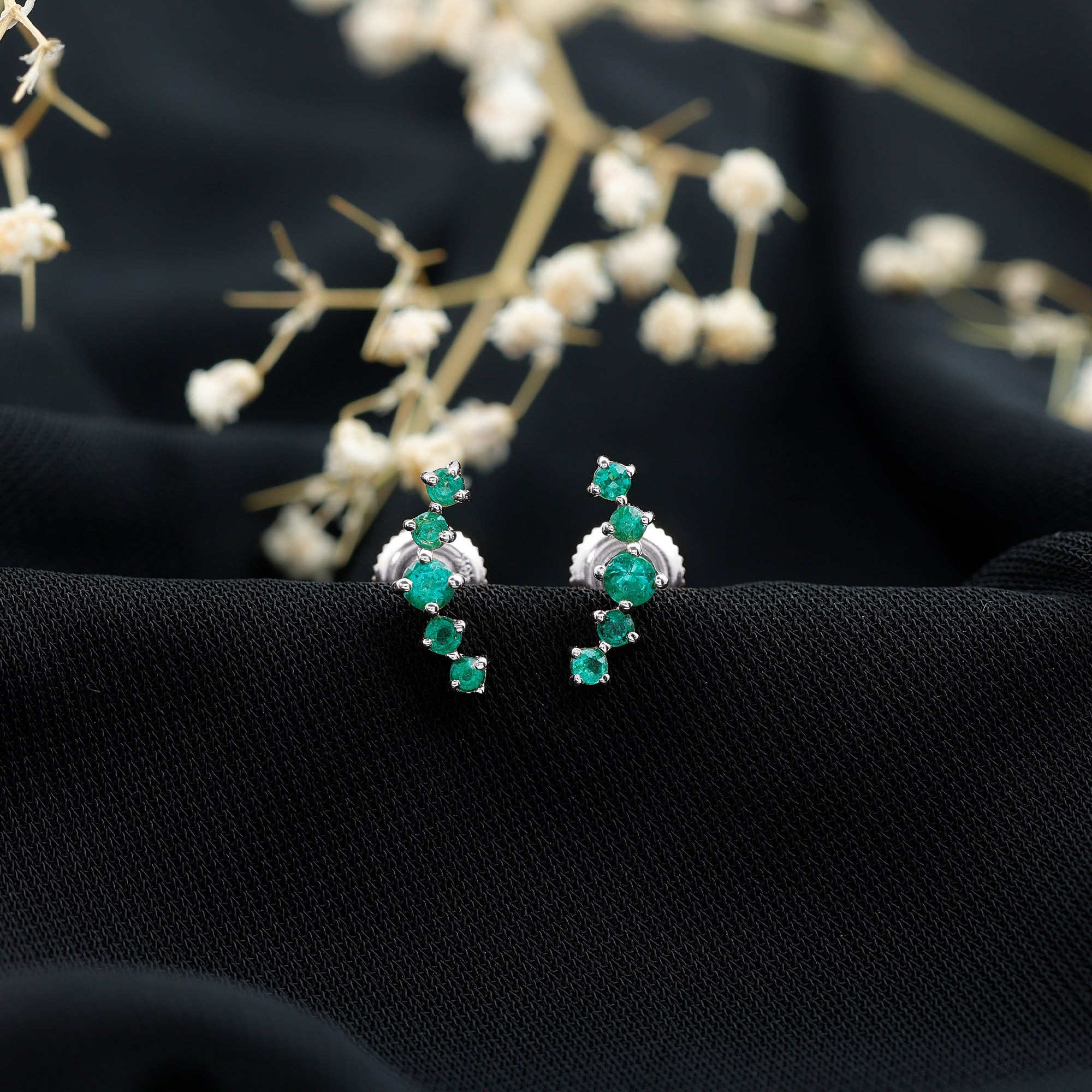 Graduated Natural Emerald Ear Climber Earrings for Women AAA - Rosec Jewels
