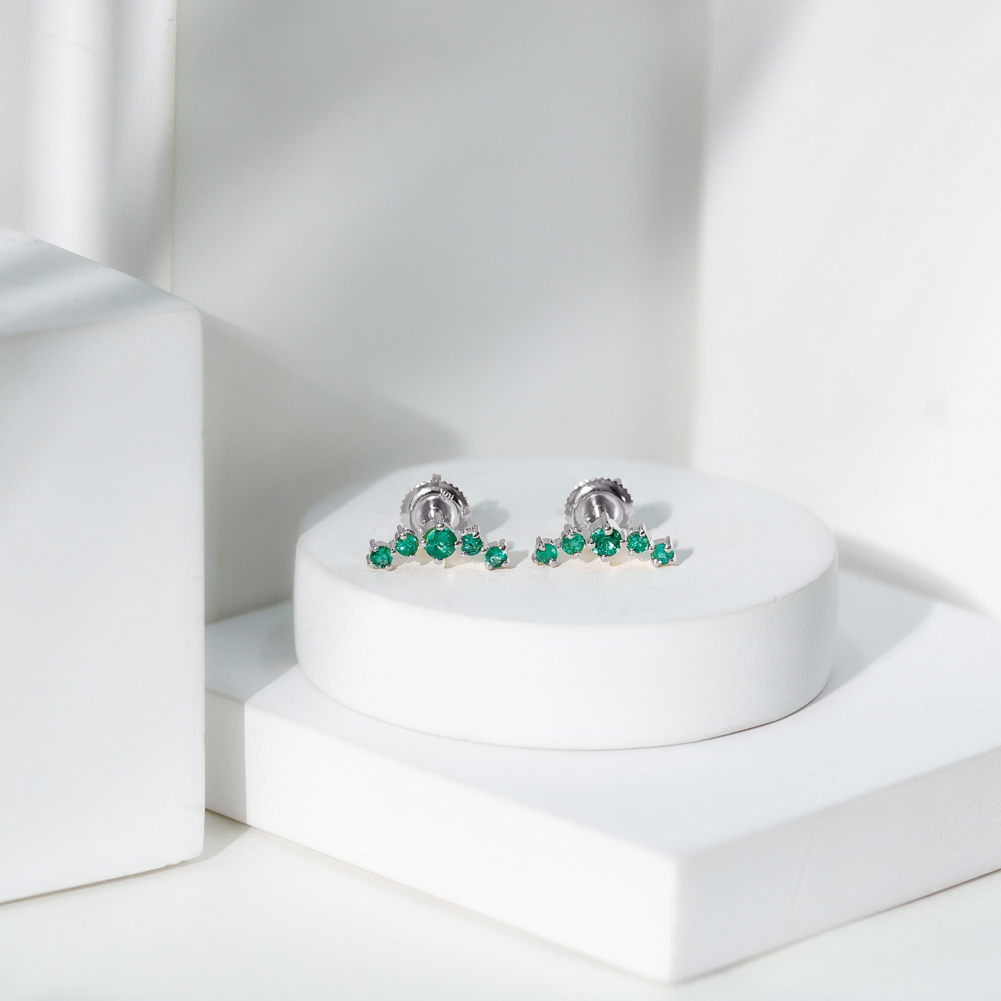 Graduated Natural Emerald Ear Climber Earrings for Women AAA - Rosec Jewels