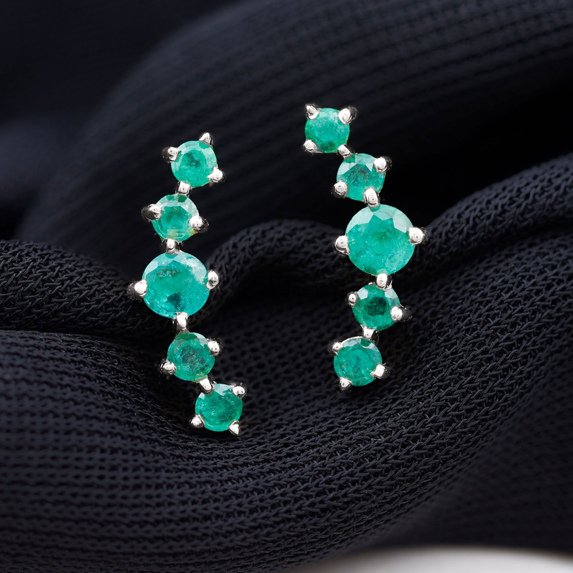 Graduated Natural Emerald Ear Climber Earrings for Women AAA - Rosec Jewels