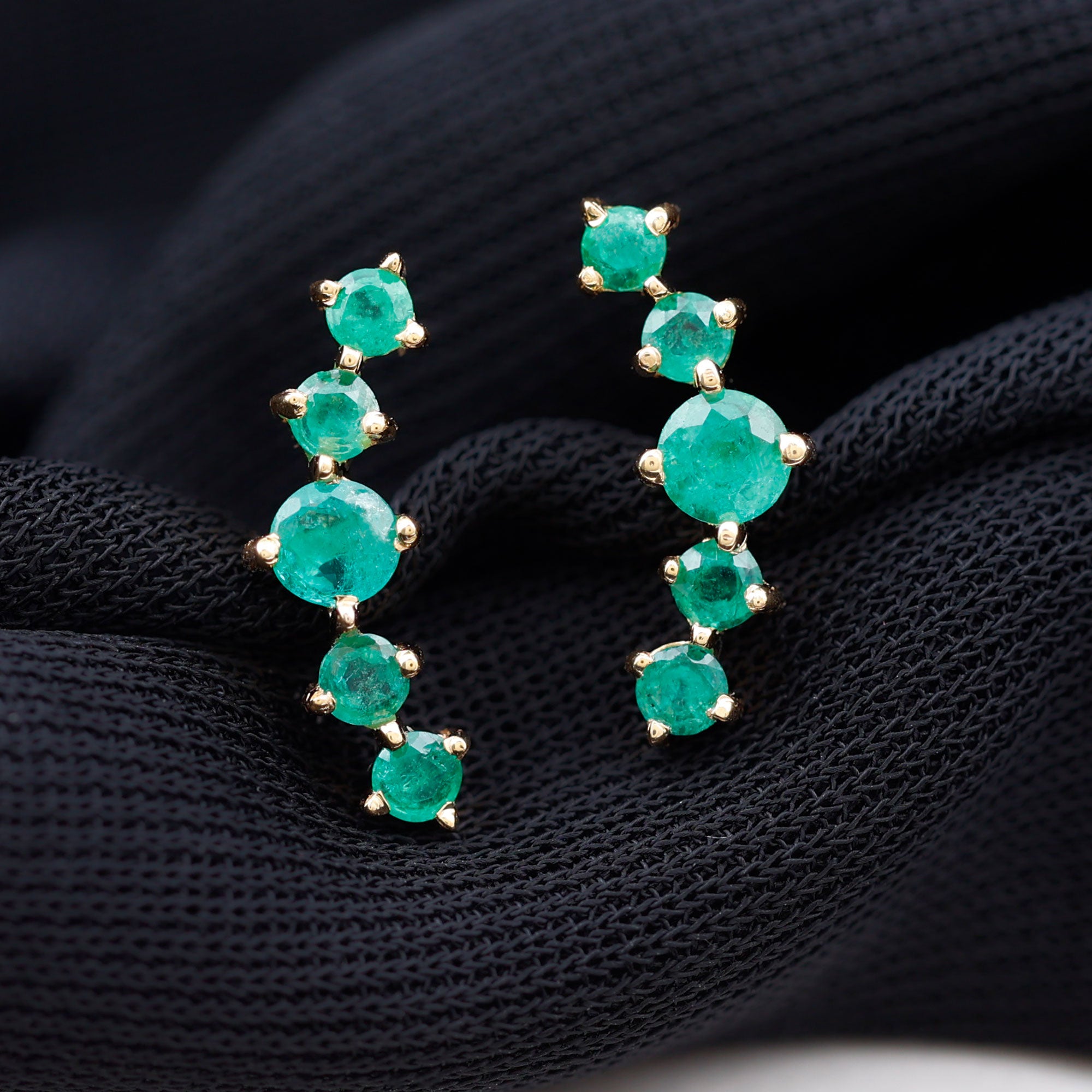 Graduated Natural Emerald Ear Climber Earrings for Women AAA - Rosec Jewels