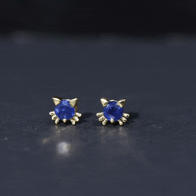 Natural 0.8 Carat Blue Sapphire Cat Stud Earrings for Women AAA - Rosec Jewels