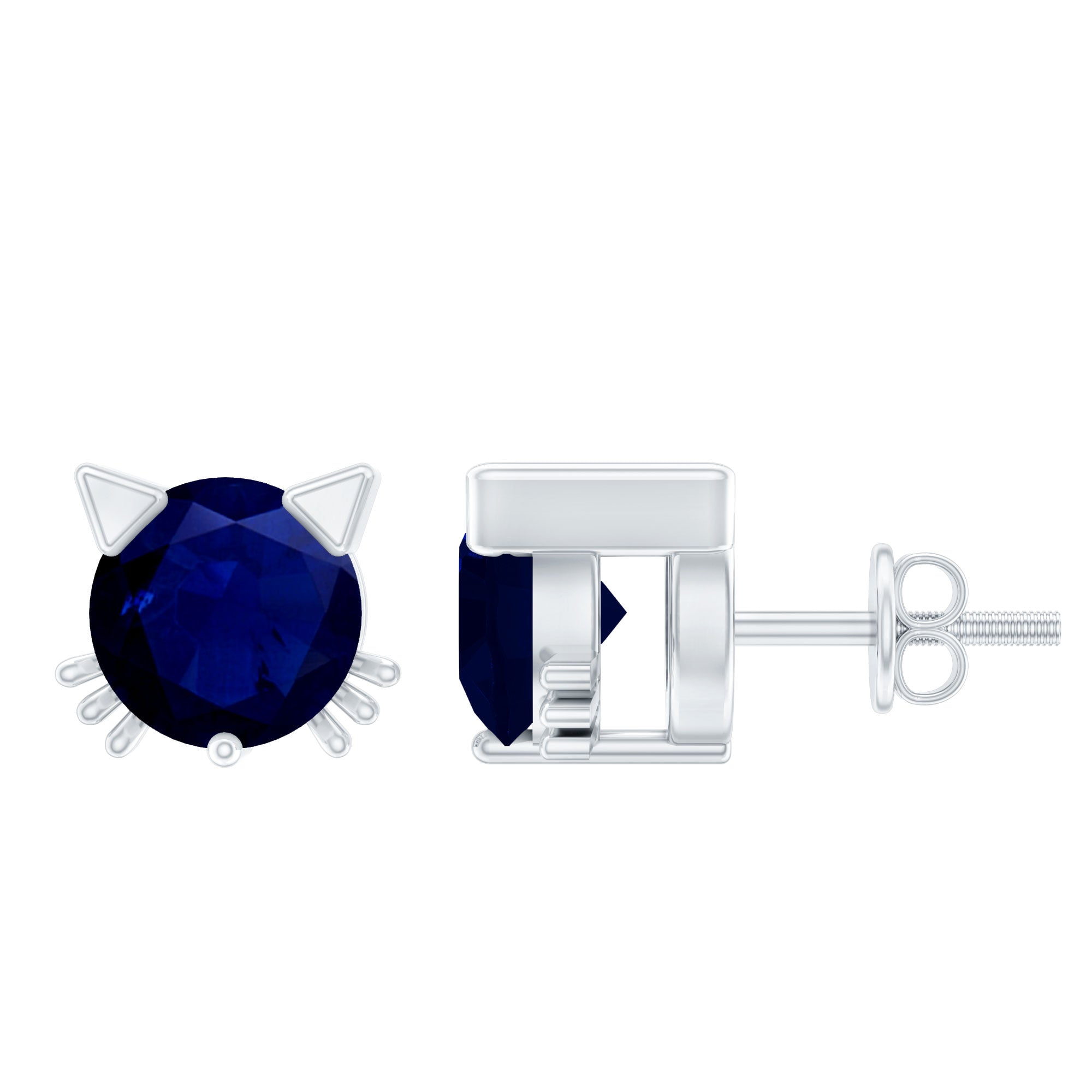 Natural 0.8 Carat Blue Sapphire Cat Stud Earrings for Women AAA - Rosec Jewels