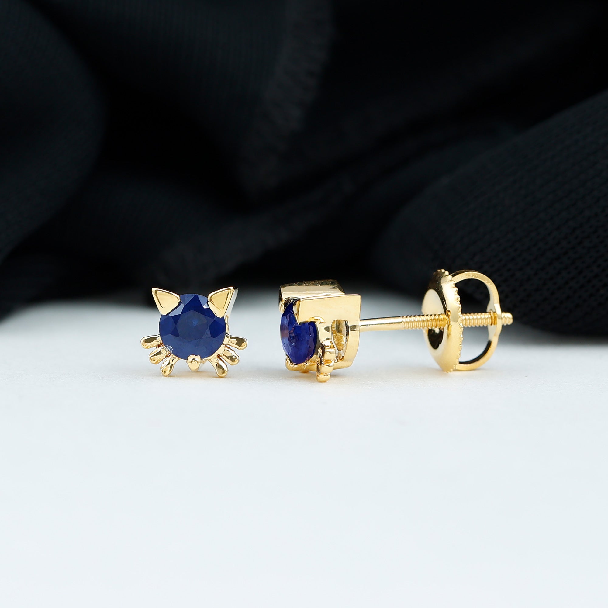 Natural 0.8 Carat Blue Sapphire Cat Stud Earrings for Women AAA - Rosec Jewels
