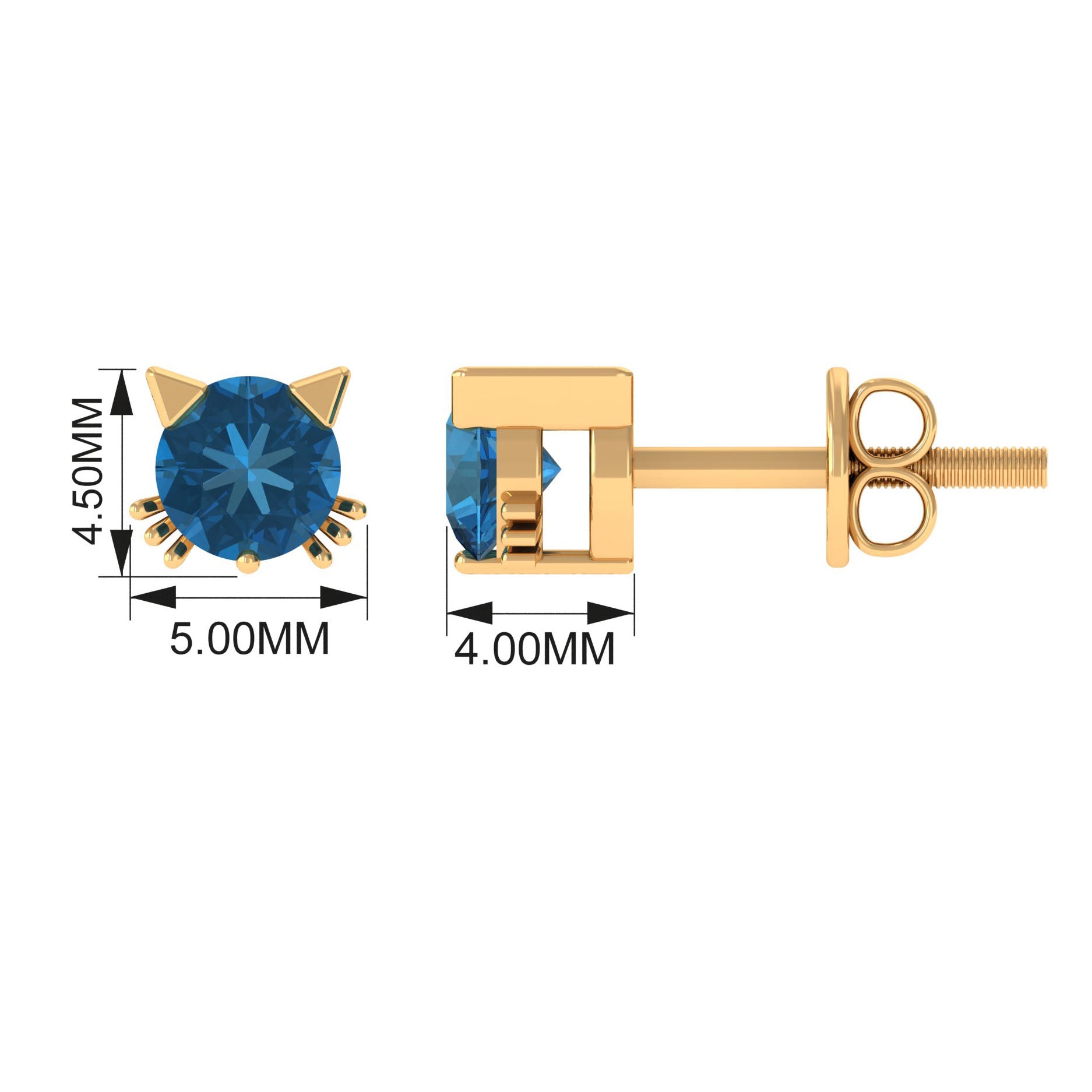 1 CT Round Shape London Blue Topaz Cat Stud Earrings AAA - Rosec Jewels