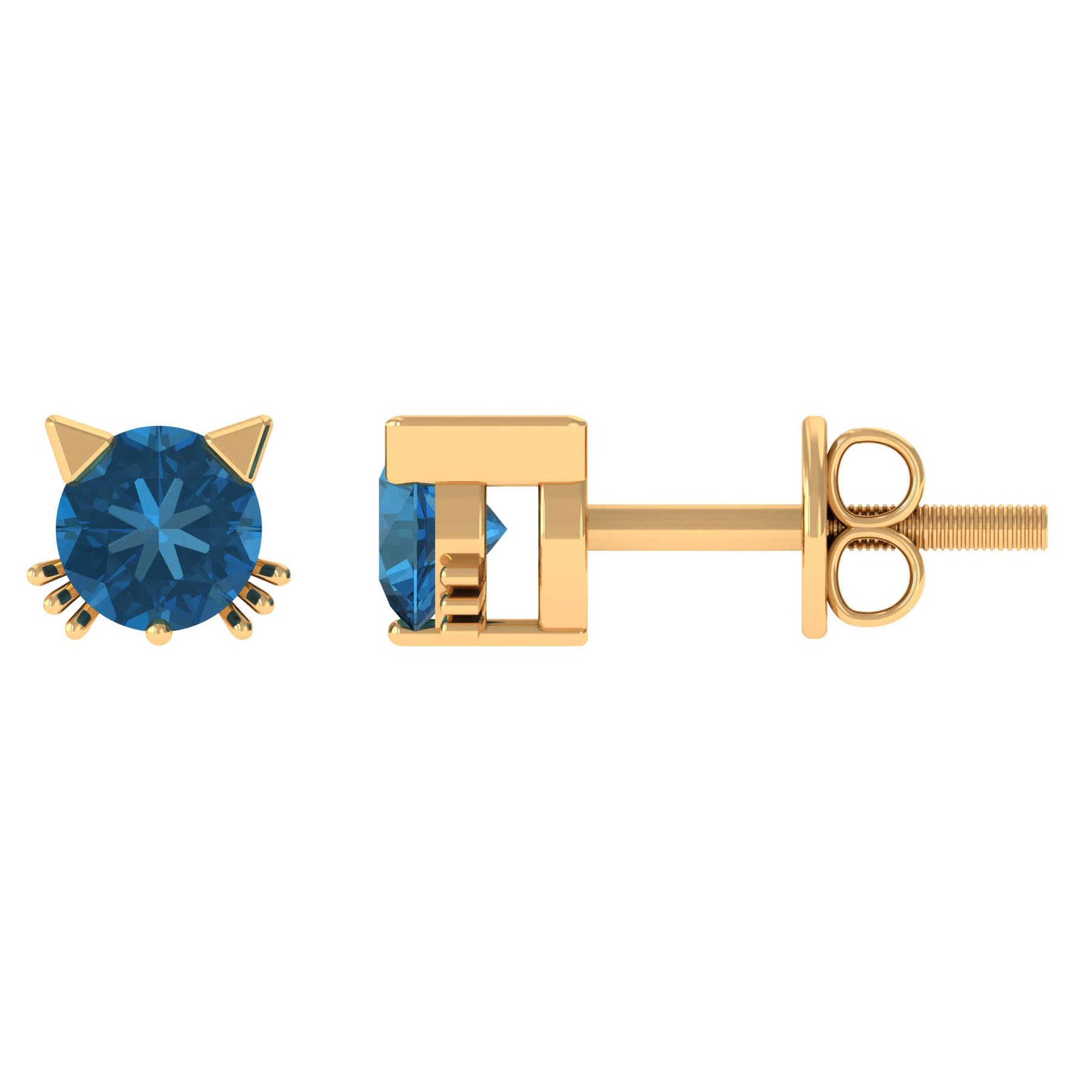 1 CT Round Shape London Blue Topaz Cat Stud Earrings AAA - Rosec Jewels