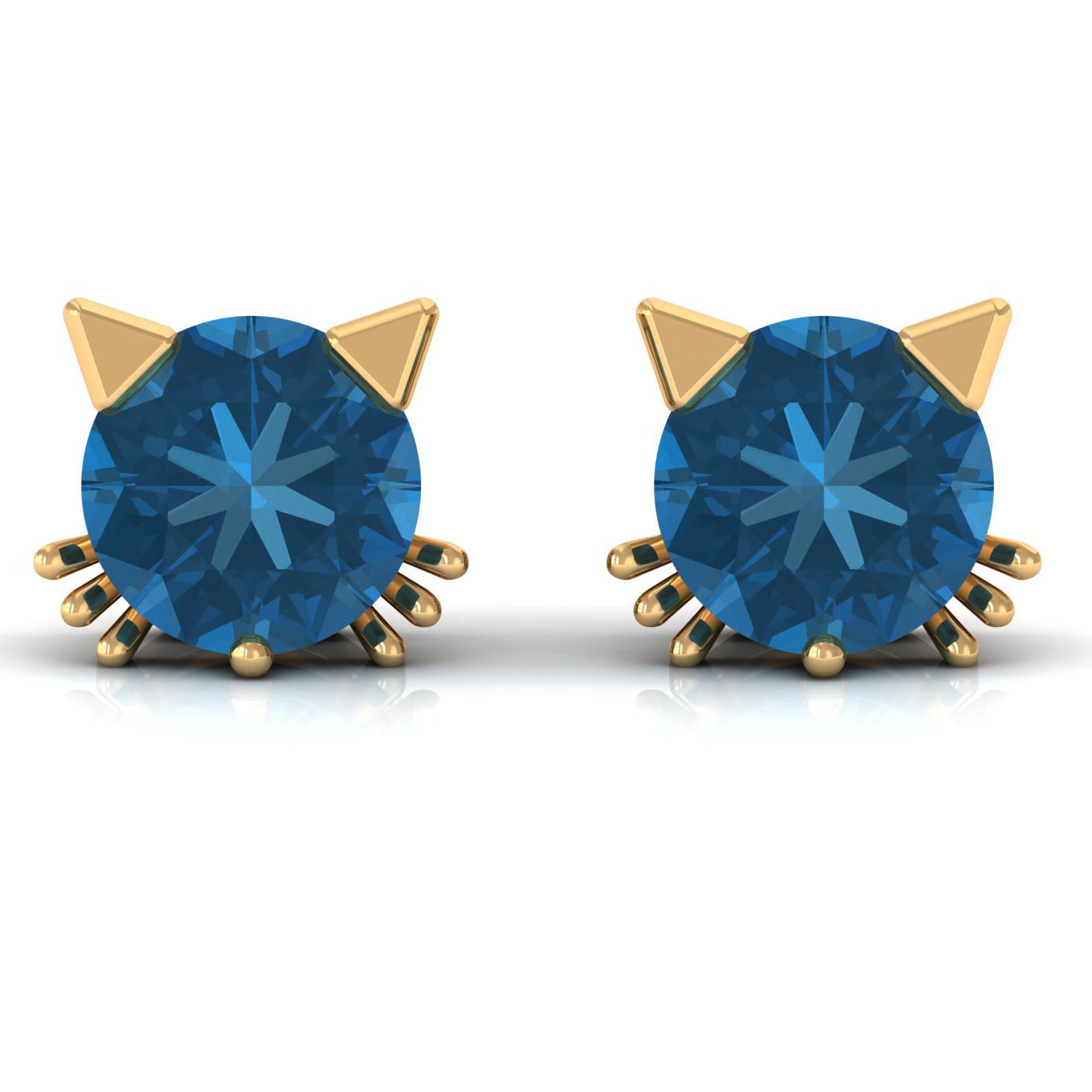 1 CT Round Shape London Blue Topaz Cat Stud Earrings AAA - Rosec Jewels