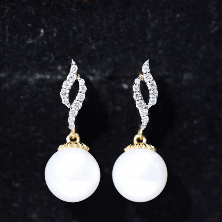 8MM Freshwater Pearl Drop Earrings with Diamond Accents AAA - Rosec Jewels