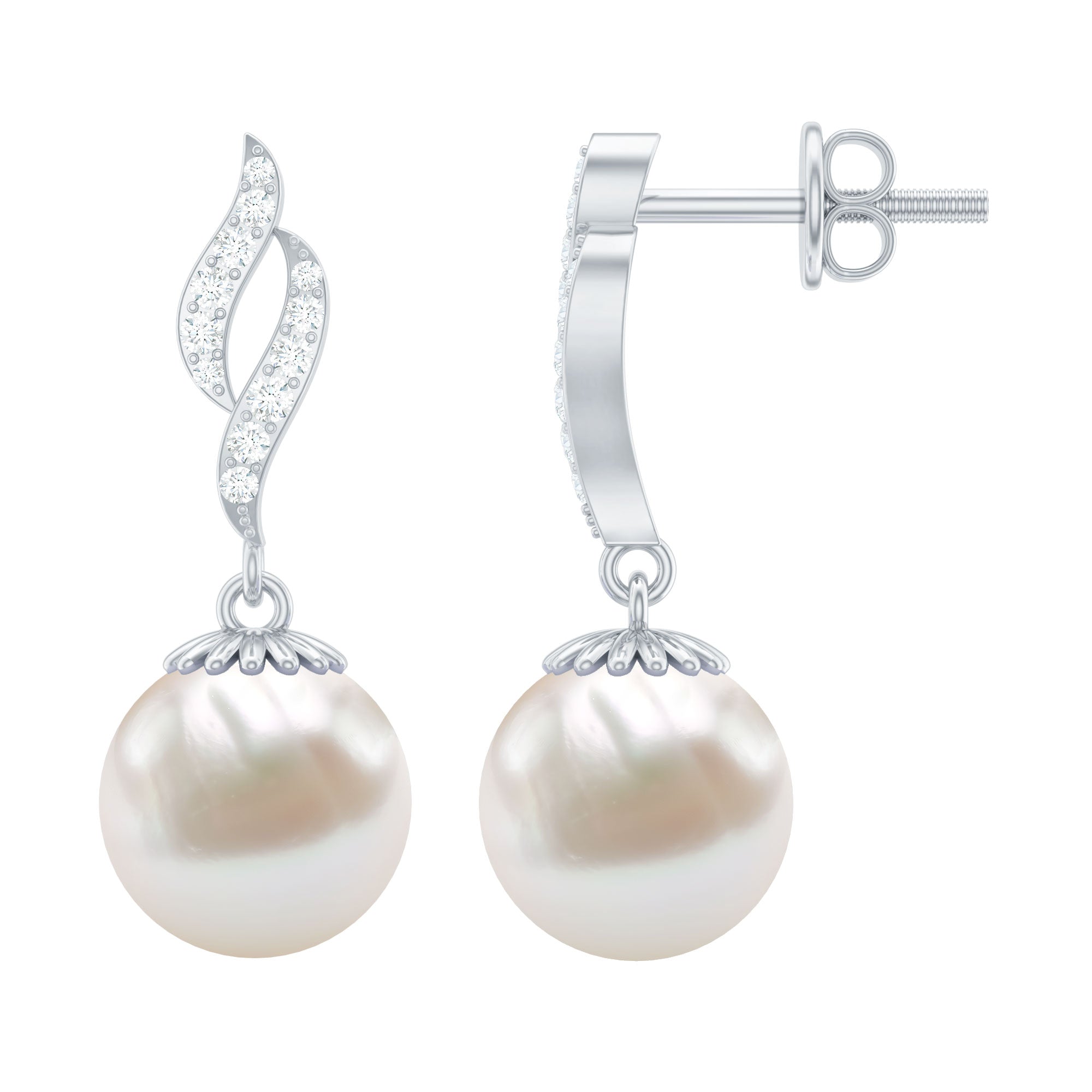 8.25 CT Freshwater Pearl Drop Earrings with Diamond Accents
