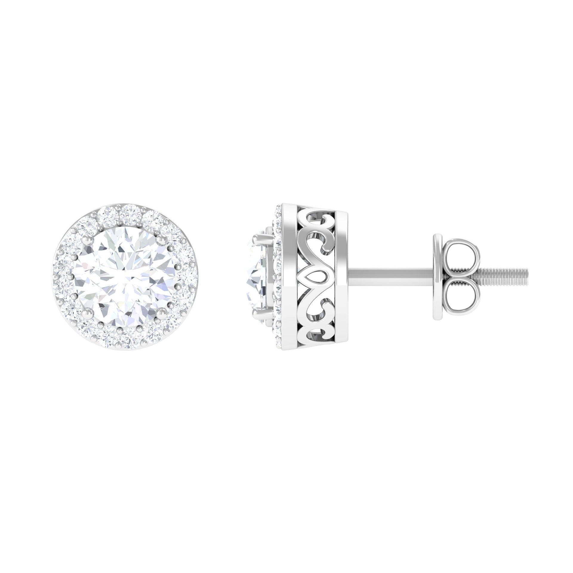 3 CT Certified Moissanite Minimal Stud Earrings with Halo in Gold