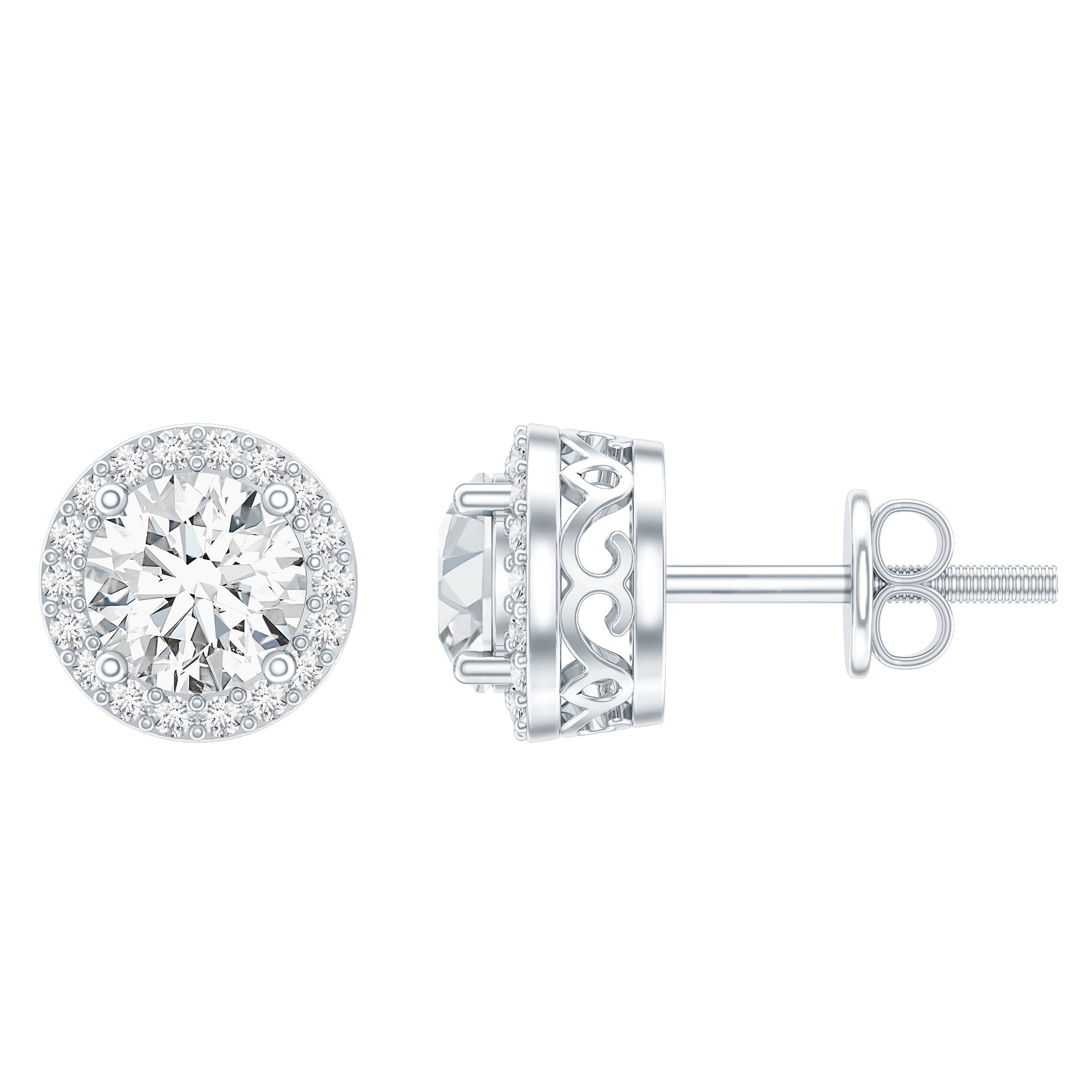 3 CT Certified Moissanite Minimal Stud Earrings with Halo in Gold D-VS1 - Rosec Jewels