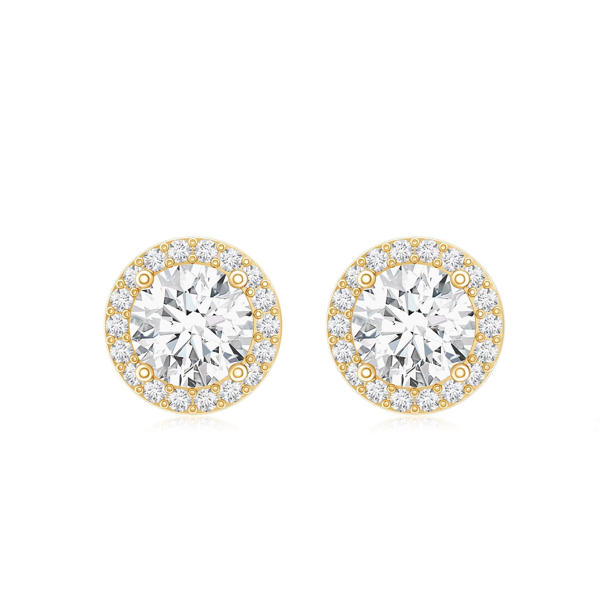 3 CT Certified Moissanite Minimal Stud Earrings with Halo in Gold D-VS1 - Rosec Jewels