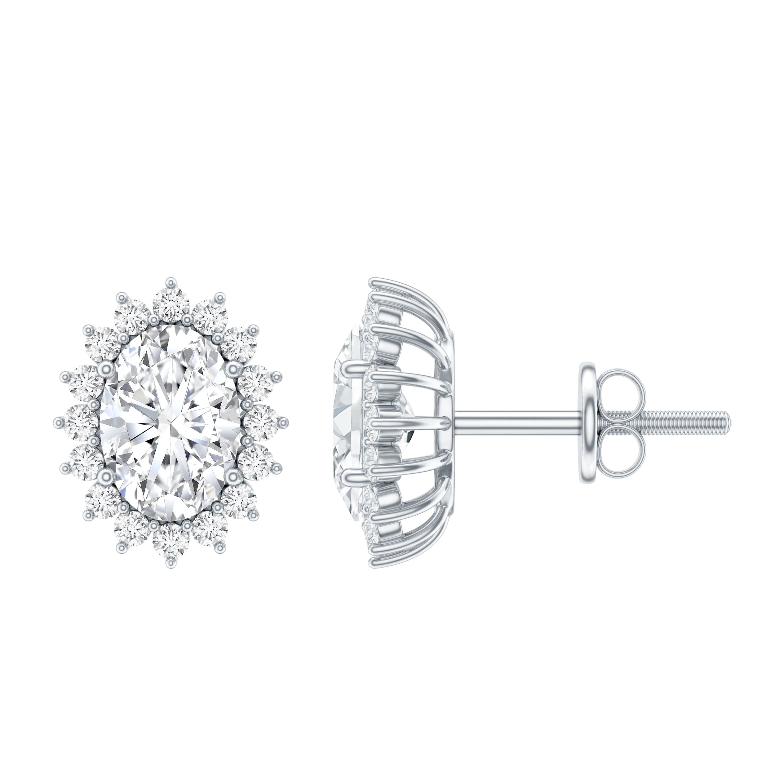 2.25 CT Oval Moissanite Classic Stud Earrings With Halo D-VS1 - Rosec Jewels