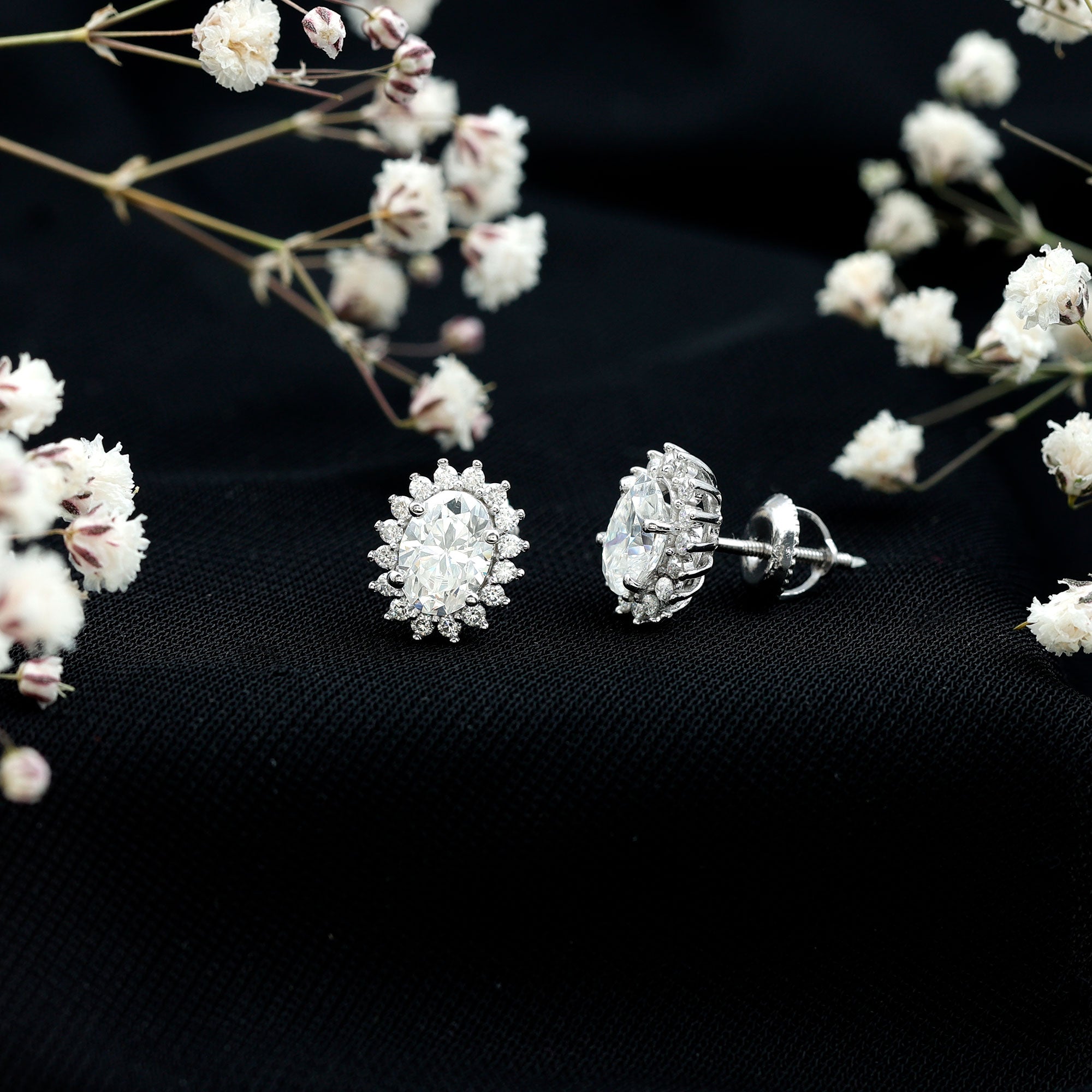 2.25 CT Oval Moissanite Classic Stud Earrings With Halo D-VS1 - Rosec Jewels