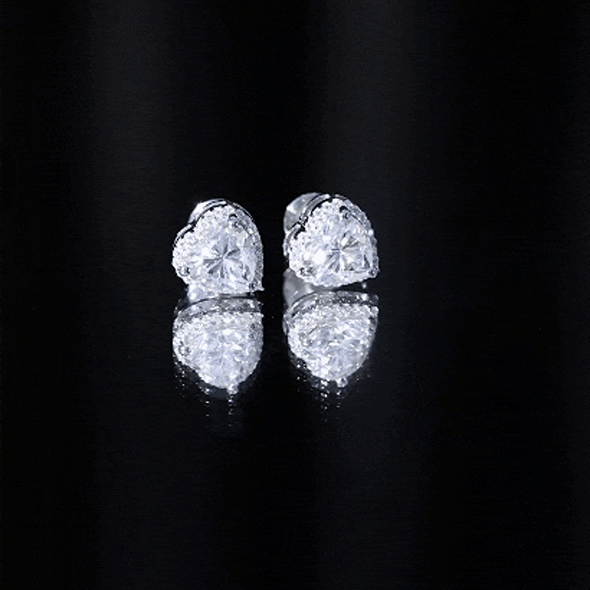 Certified Moissanite Heart Stud Earrings with Halo D-VS1 - Rosec Jewels