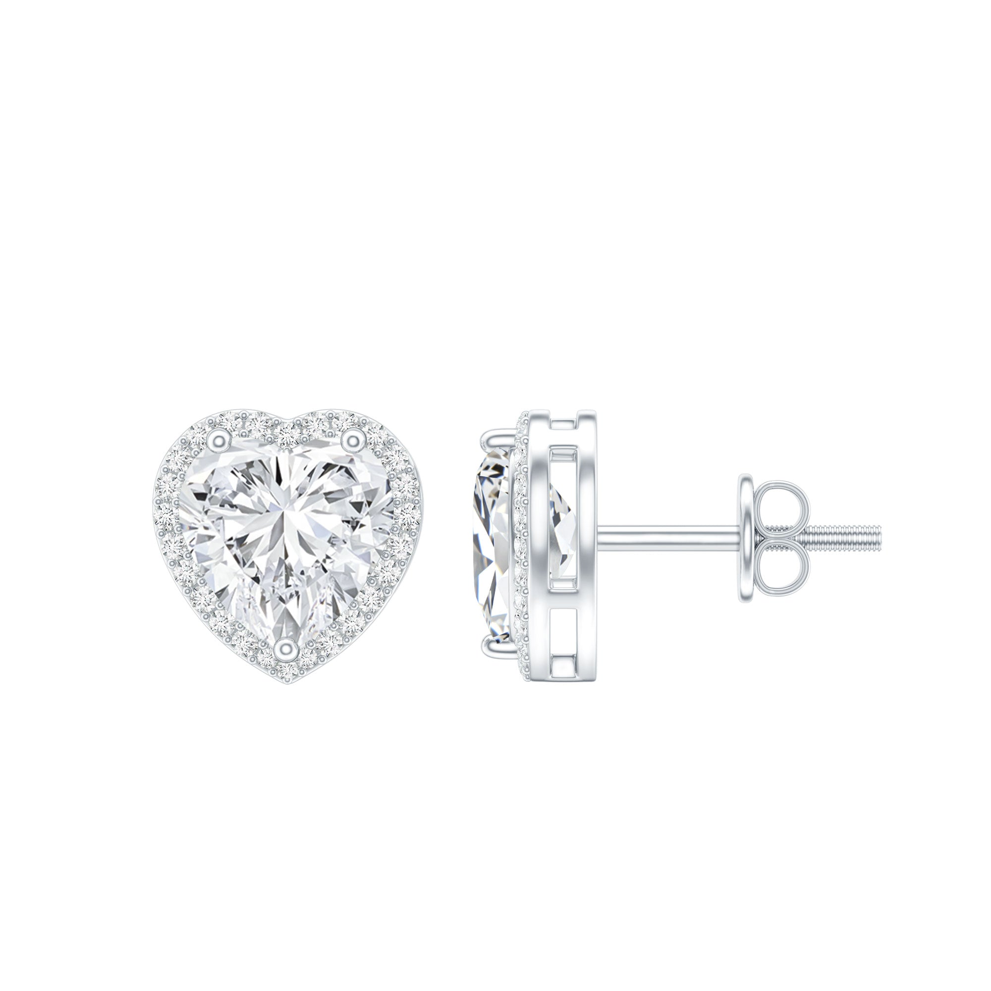 Certified Moissanite Heart Stud Earrings with Halo D-VS1 - Rosec Jewels