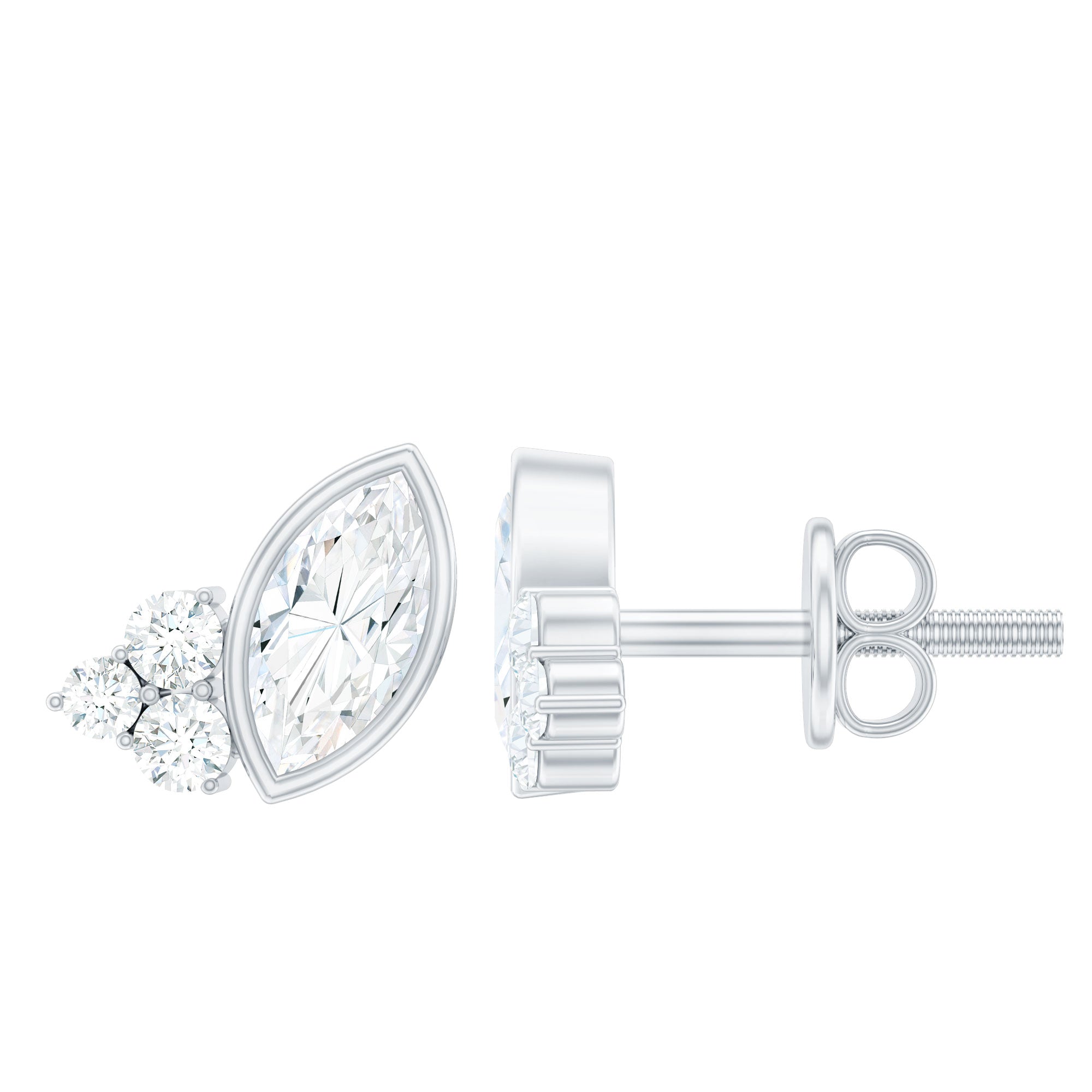 Marquise Shape Moissanite Stud Earrings with Screw Back D-VS1 - Rosec Jewels