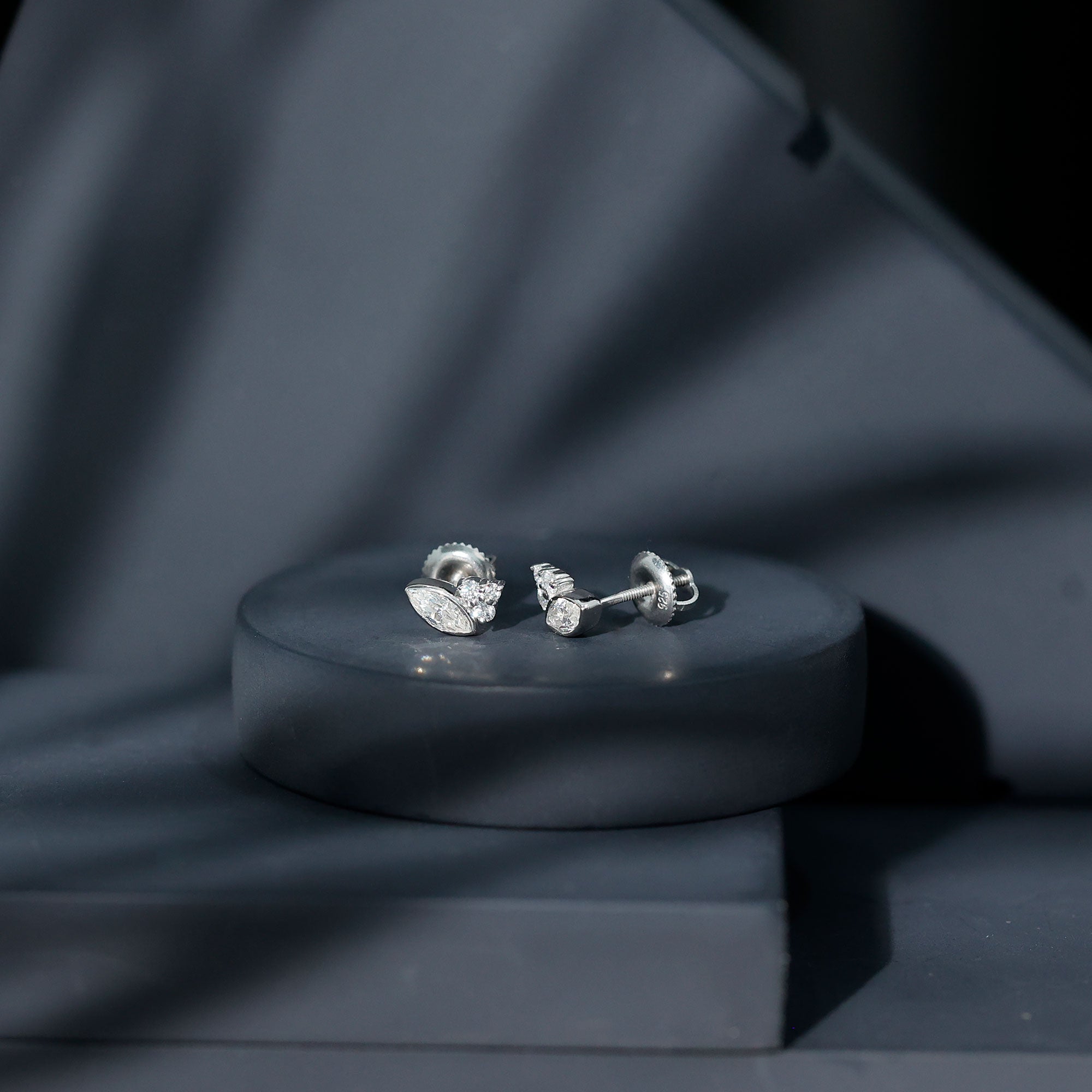 Marquise Shape Moissanite Stud Earrings with Screw Back D-VS1 - Rosec Jewels