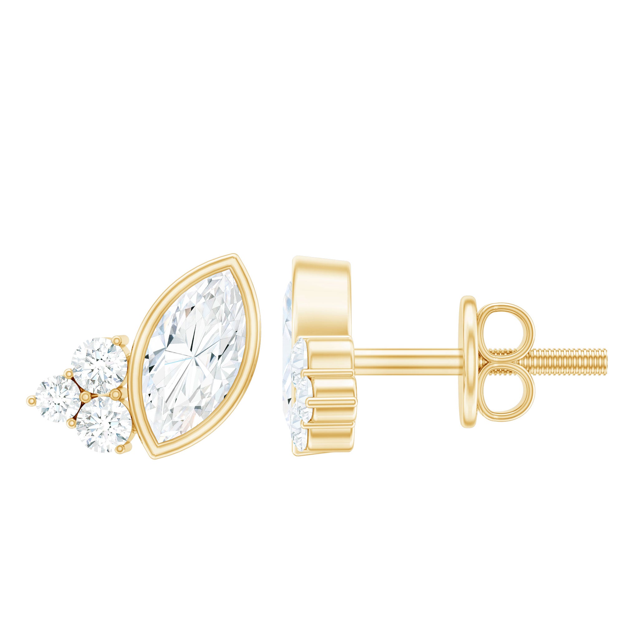 Marquise Shape Moissanite Stud Earrings with Screw Back D-VS1 - Rosec Jewels
