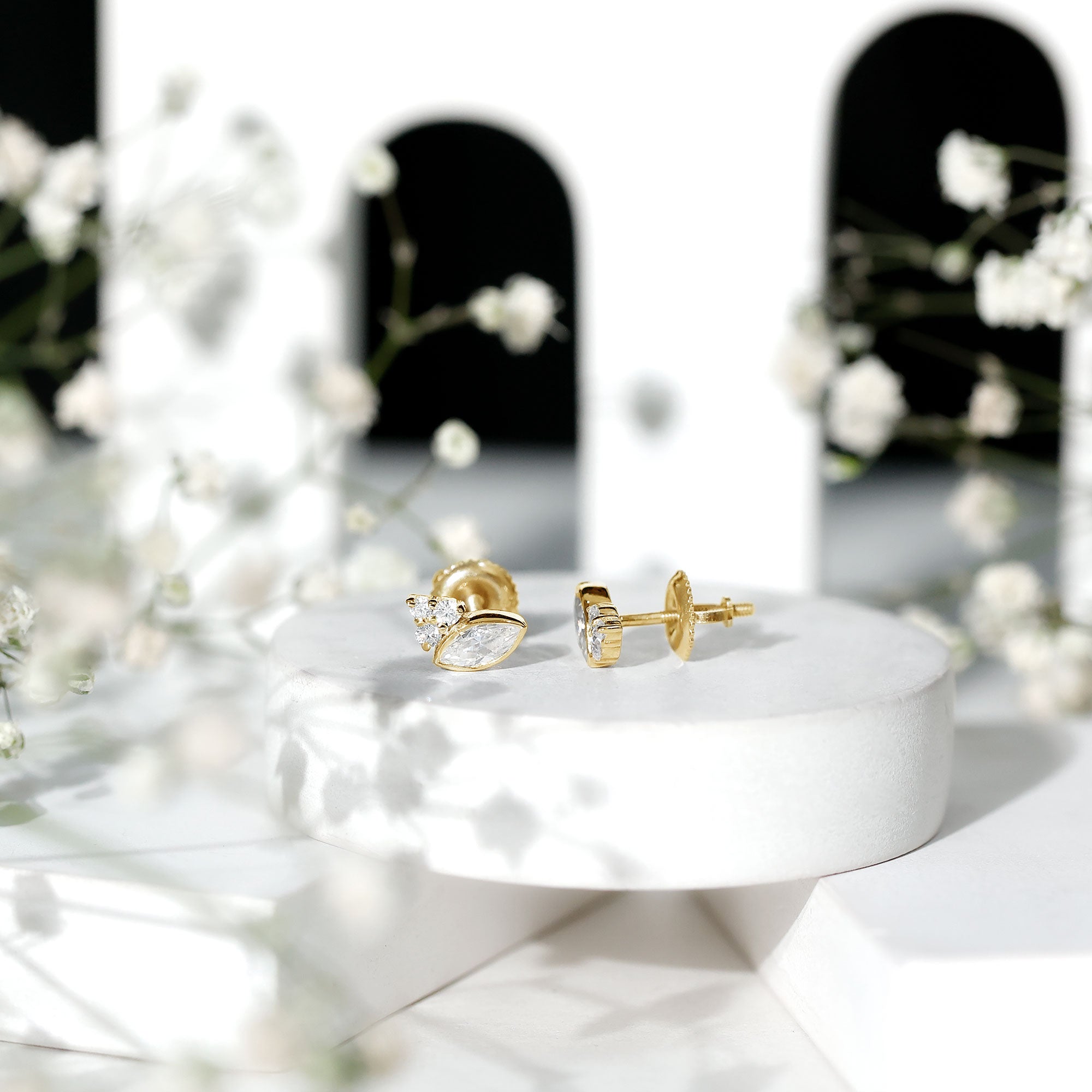 Marquise Shape Moissanite Stud Earrings with Screw Back D-VS1 - Rosec Jewels