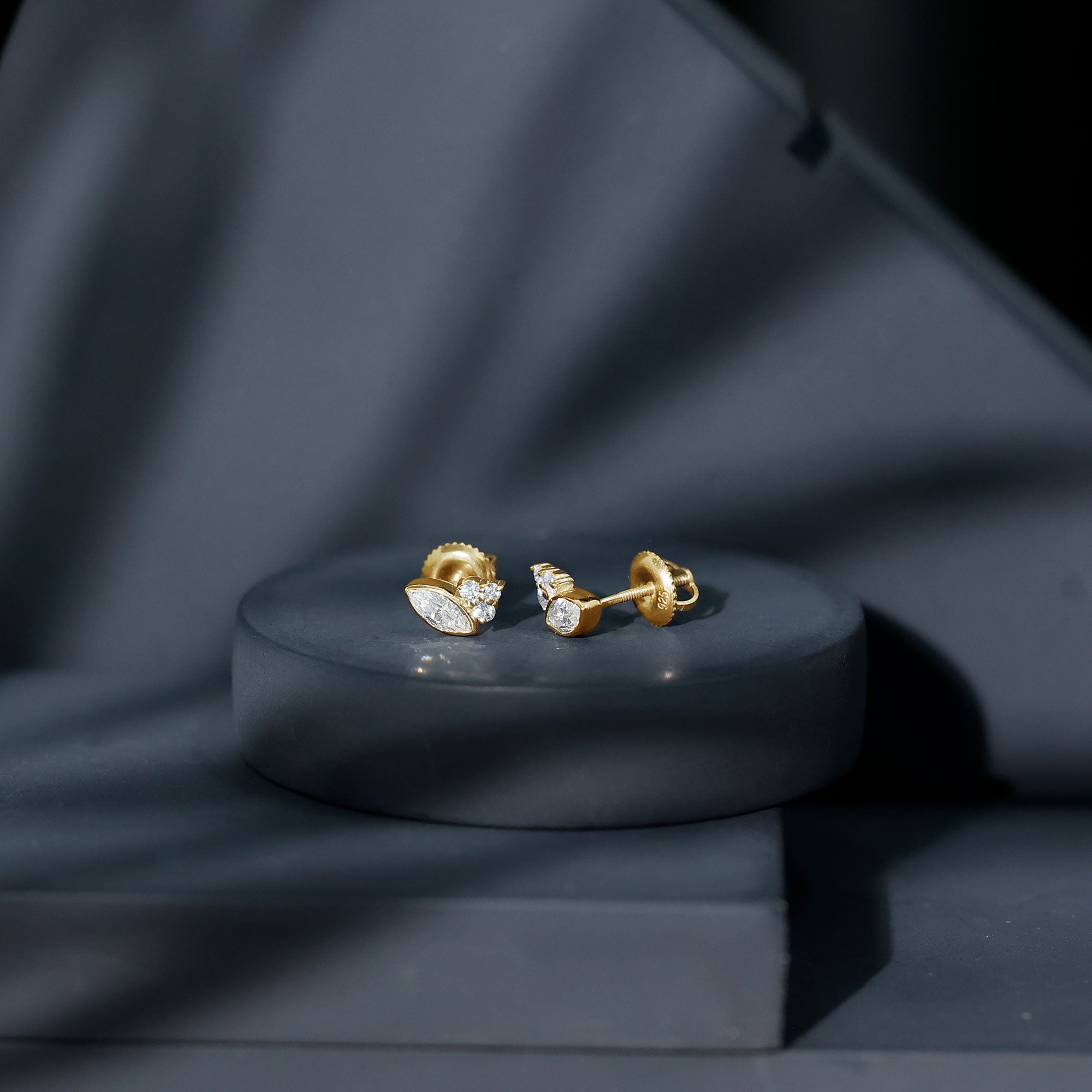 Marquise Shape Moissanite Stud Earrings with Screw Back D-VS1 - Rosec Jewels