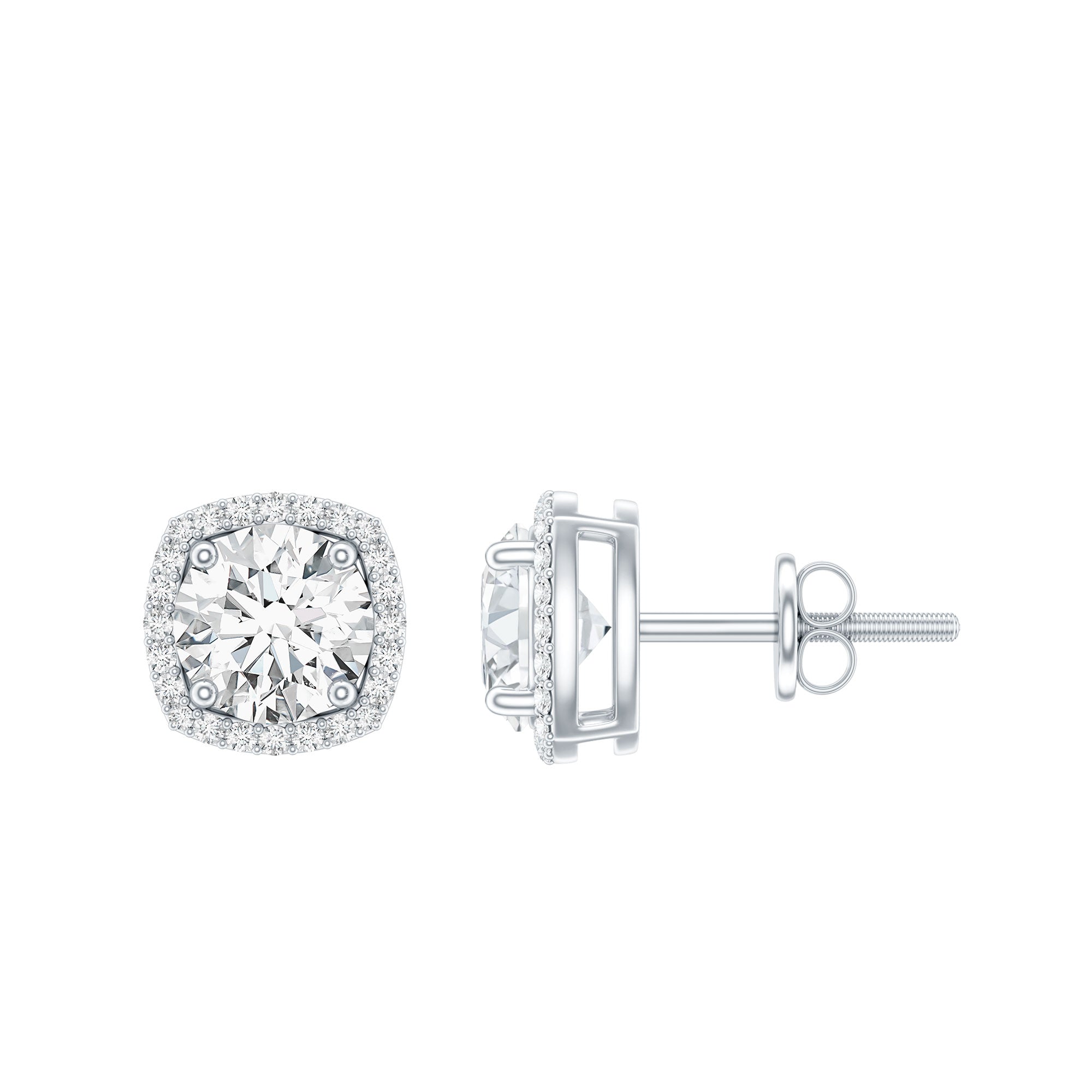2.25 CT Round Shape Moissanite Stud Earrings with Halo D-VS1 - Rosec Jewels