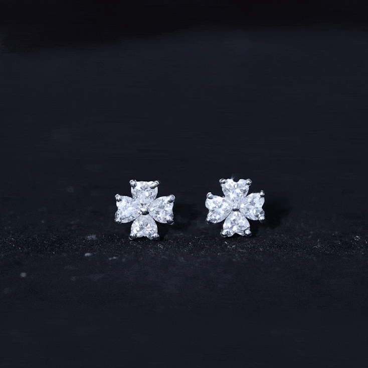 Certified Heart Shape Moissanite Flower Stud Earrings D-VS1 - Rosec Jewels