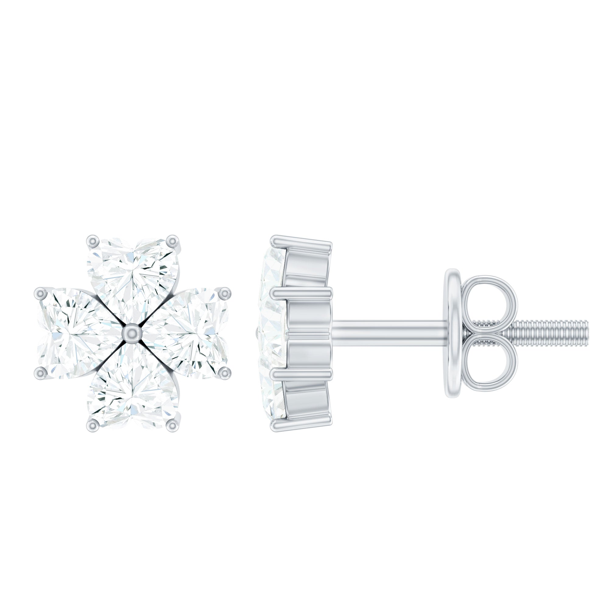 Certified Heart Shape Moissanite Flower Stud Earrings D-VS1 - Rosec Jewels