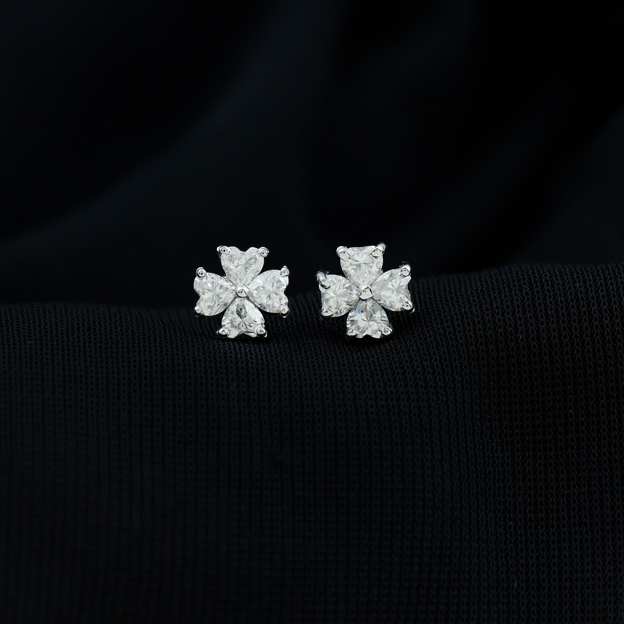 Certified Heart Shape Moissanite Flower Stud Earrings D-VS1 - Rosec Jewels