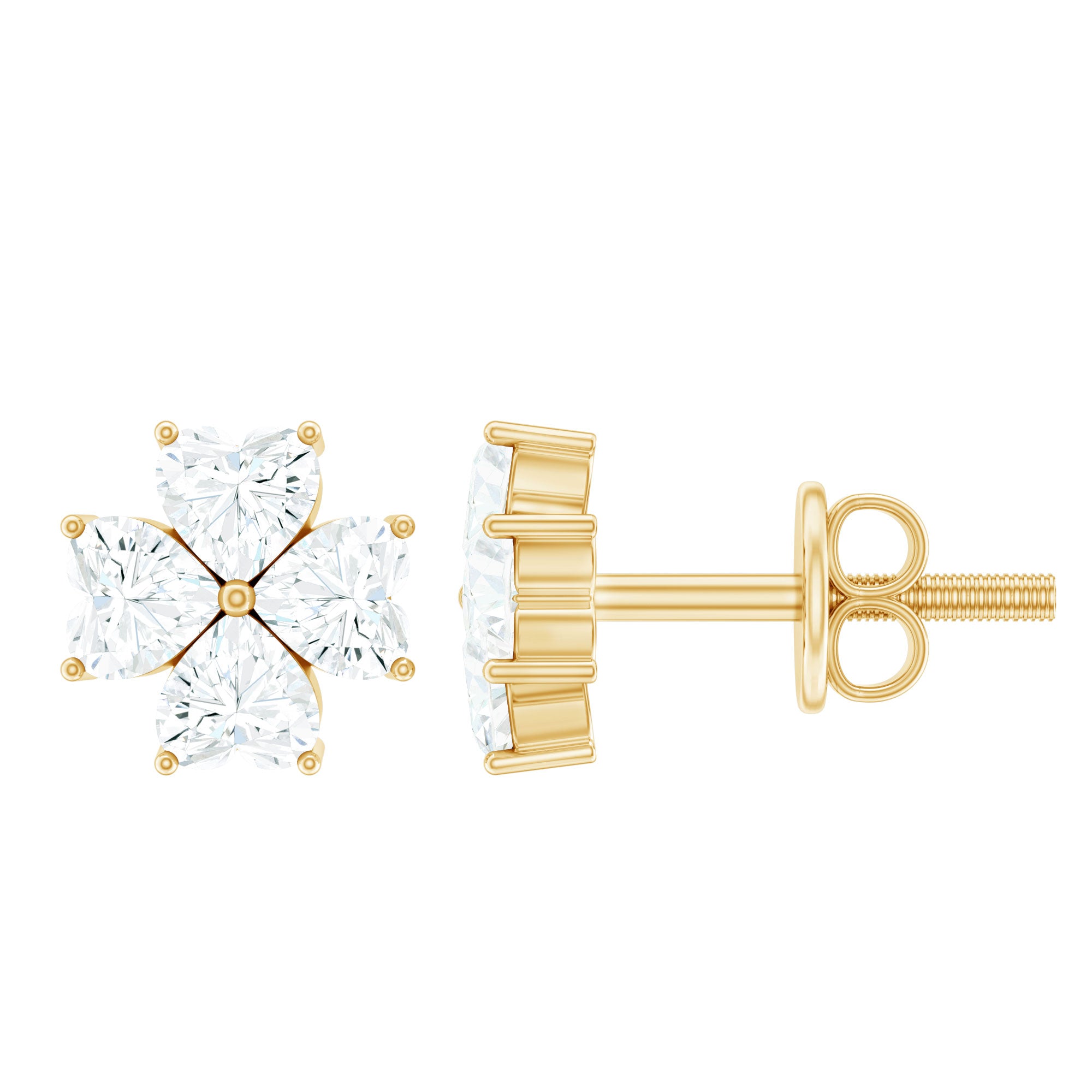 Certified Heart Shape Moissanite Flower Stud Earrings D-VS1 - Rosec Jewels