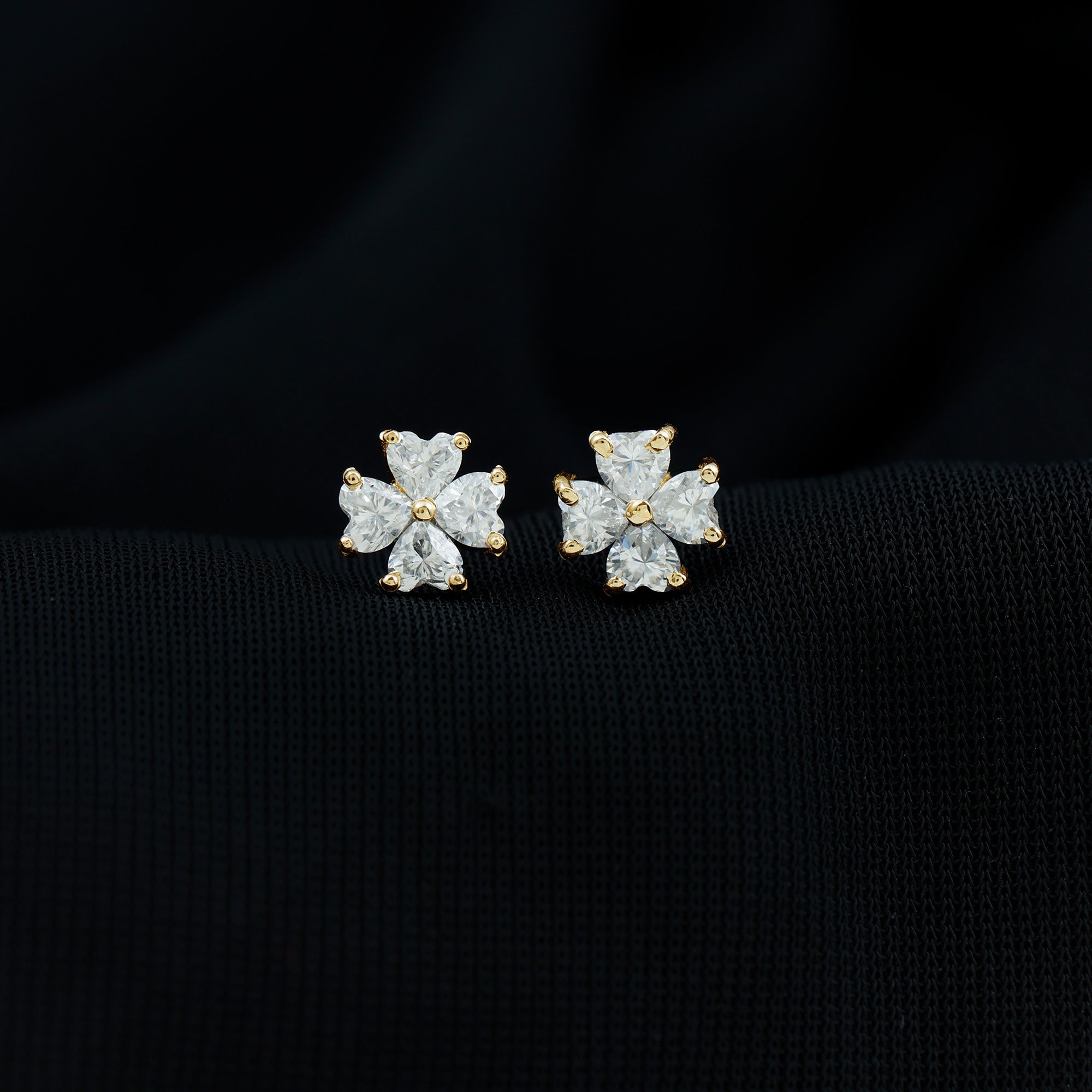 Certified Heart Shape Moissanite Flower Stud Earrings D-VS1 - Rosec Jewels