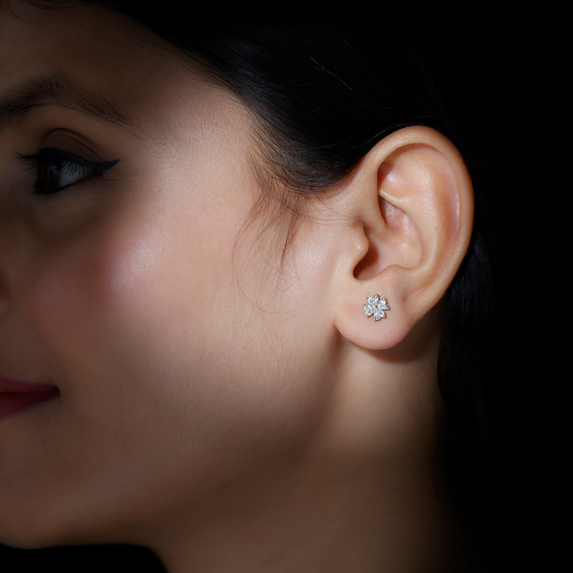 Certified Heart Shape Moissanite Flower Stud Earrings D-VS1 - Rosec Jewels