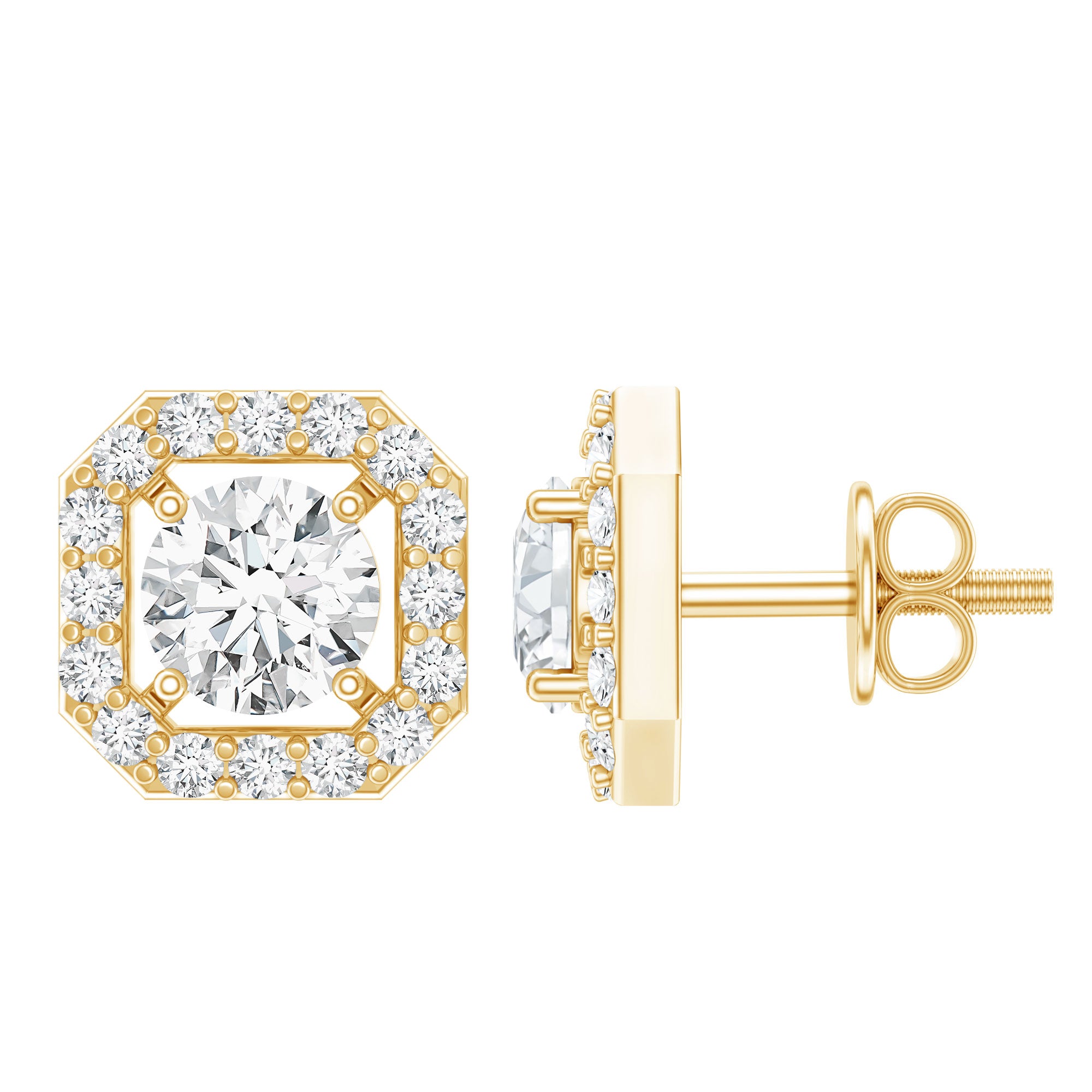 Round Cut Certified Moissanite Halo Stud Earrings with Screw Back D-VS1 - Rosec Jewels