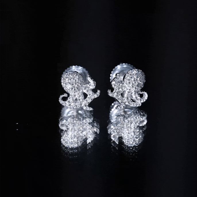 Real Diamond Octopus Stud Earrings for Women Natural - ( HI-SI ) - Rosec Jewels