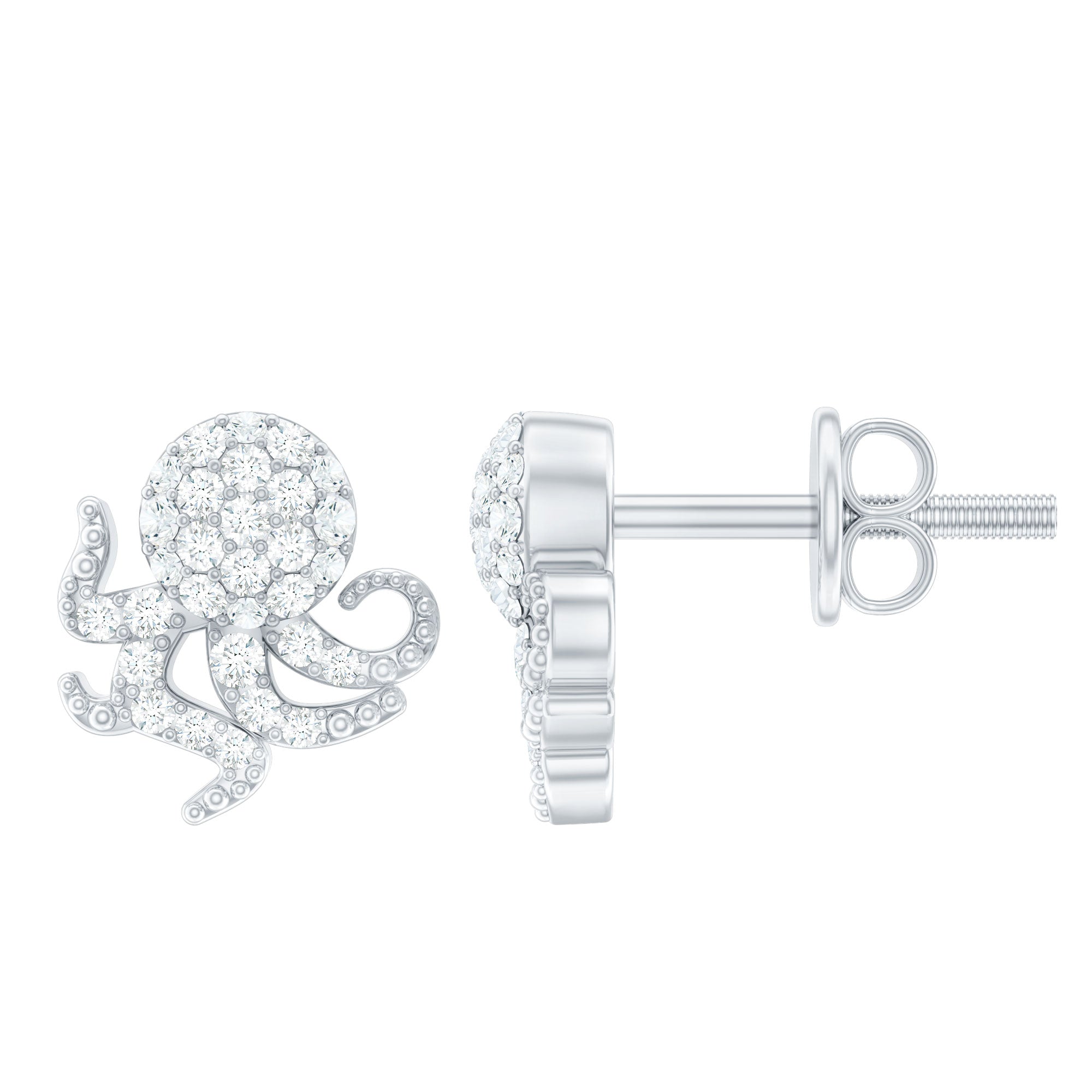 Real Diamond Octopus Stud Earrings for Women Natural - ( HI-SI ) - Rosec Jewels