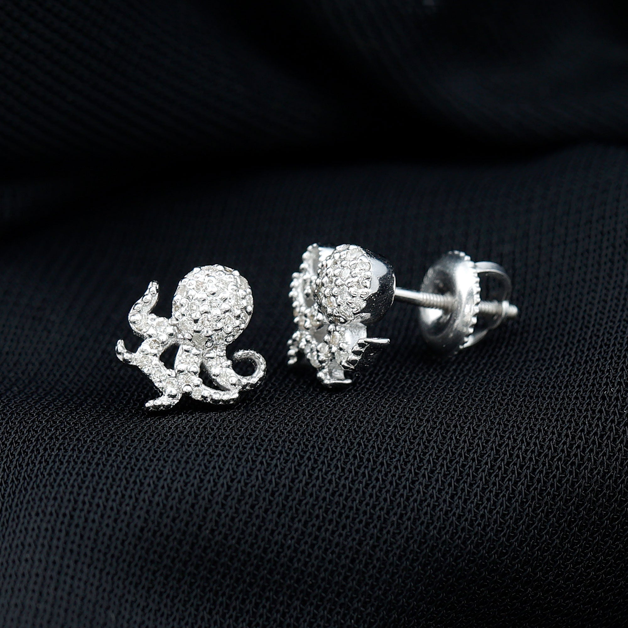Real Diamond Octopus Stud Earrings for Women Natural - ( HI-SI ) - Rosec Jewels