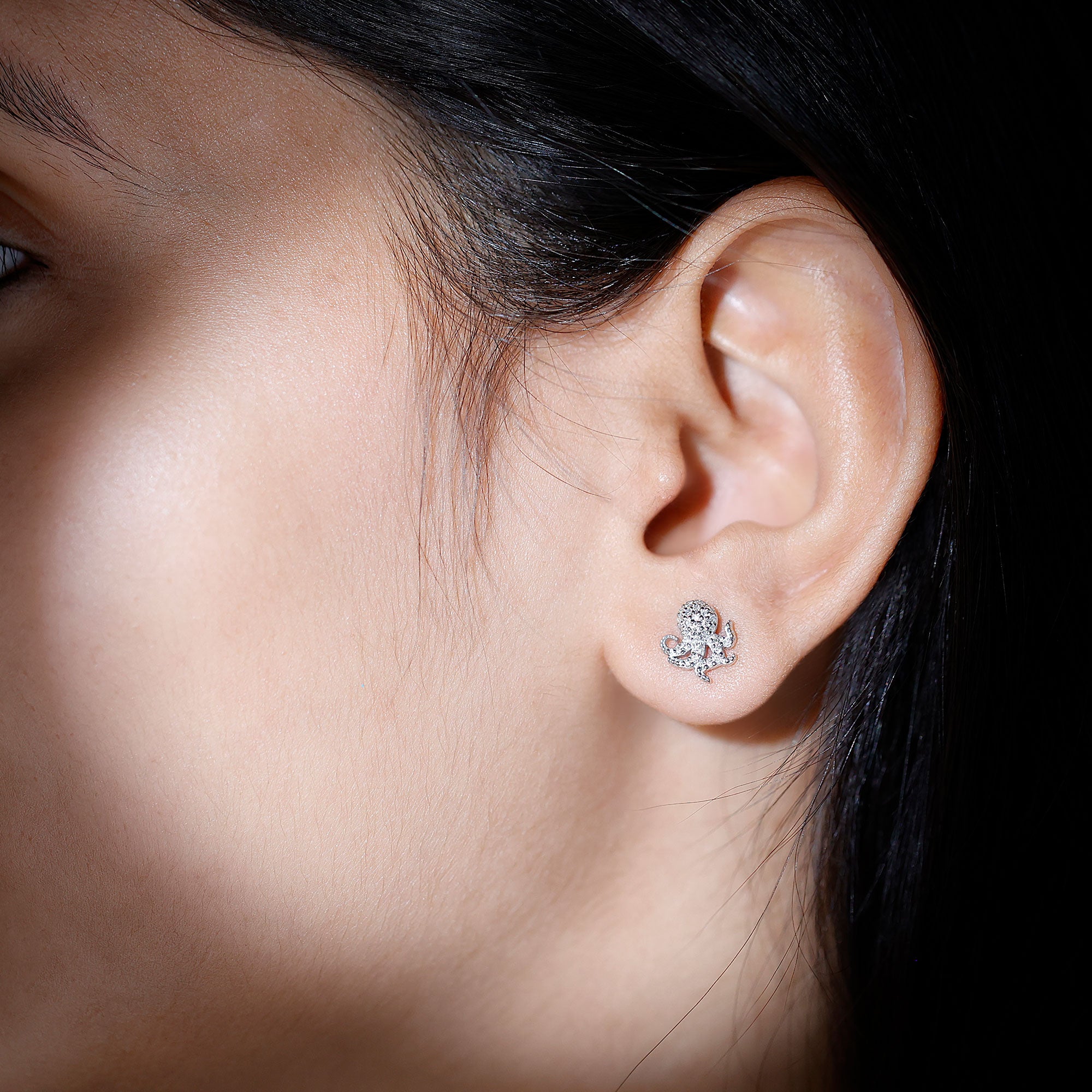 Real Diamond Octopus Stud Earrings for Women Natural - ( HI-SI ) - Rosec Jewels
