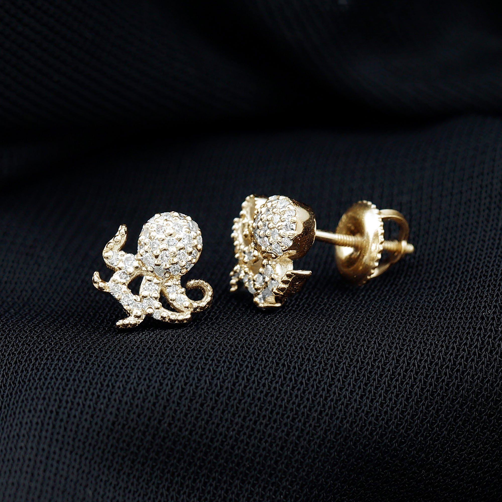 Real Diamond Octopus Stud Earrings for Women Natural - ( HI-SI ) - Rosec Jewels