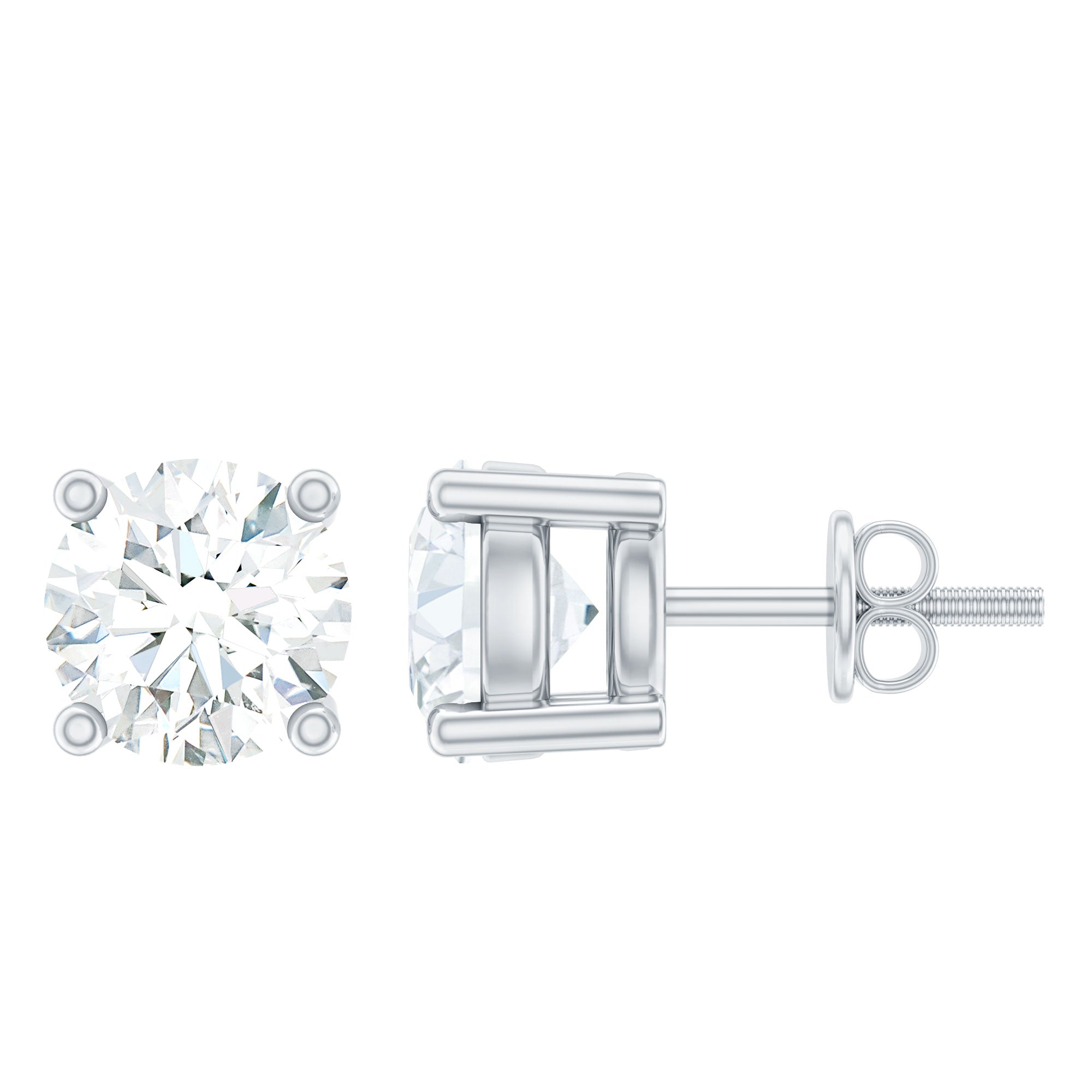 Round Moissanite Minimal Solitaire Silver Stud Earrings in Prong Setting