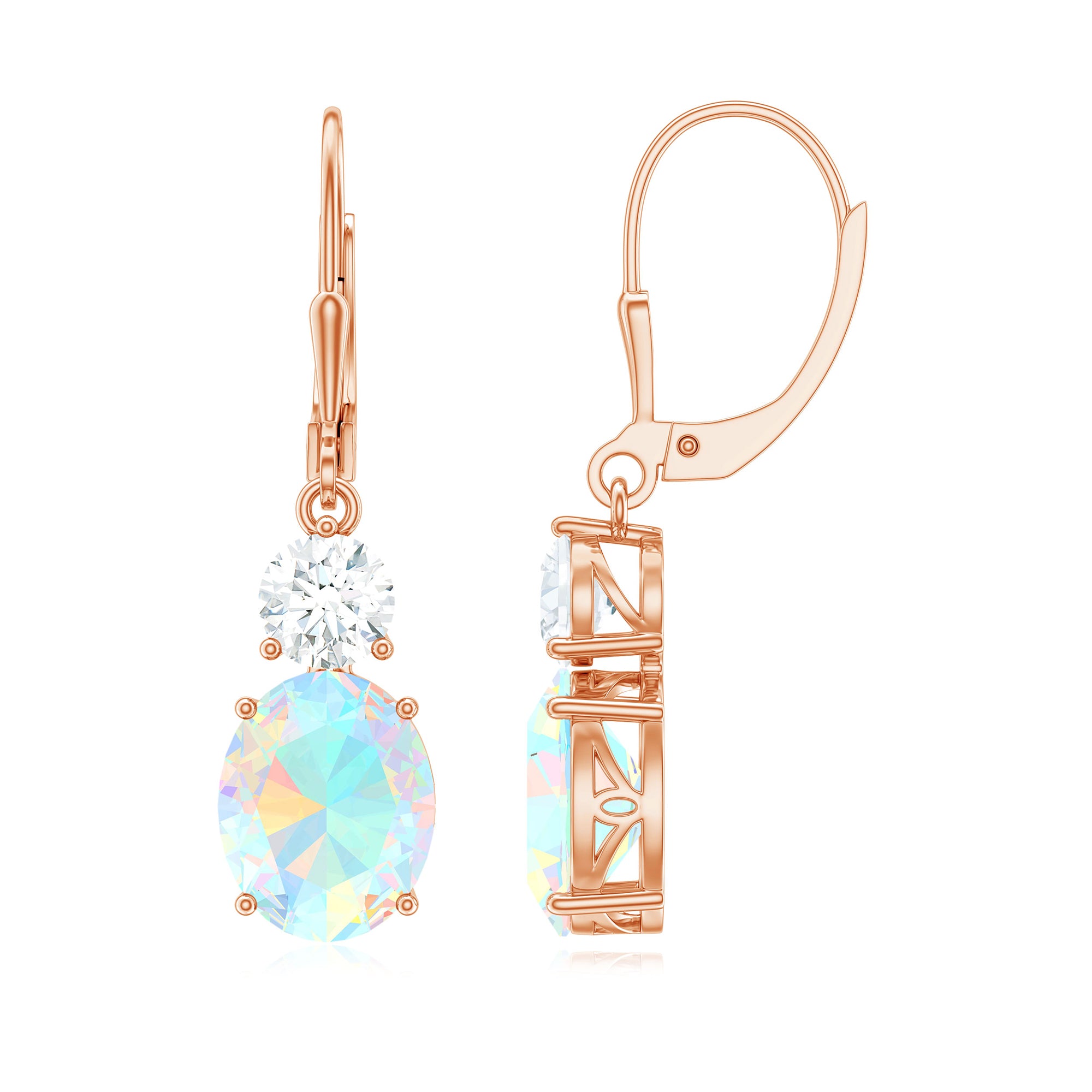 Certified Real 2.6 Carat Oval Ethiopian Opal Drop Earrings with Moissanite AAA - Rosec Jewels