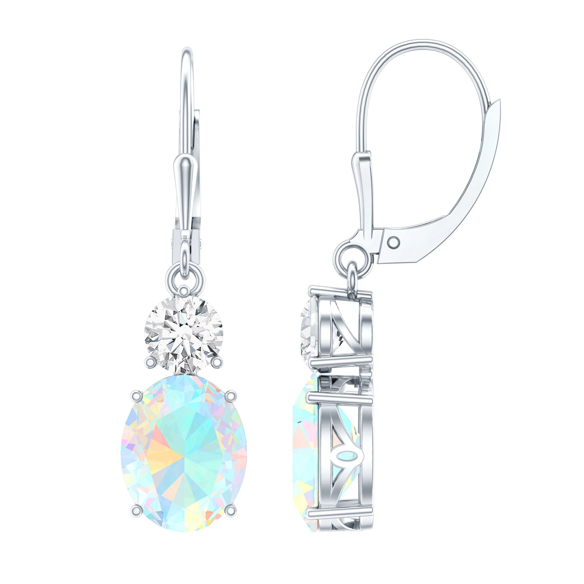 Certified Real 2.6 Carat Oval Ethiopian Opal Drop Earrings with Moissanite AAA - Rosec Jewels