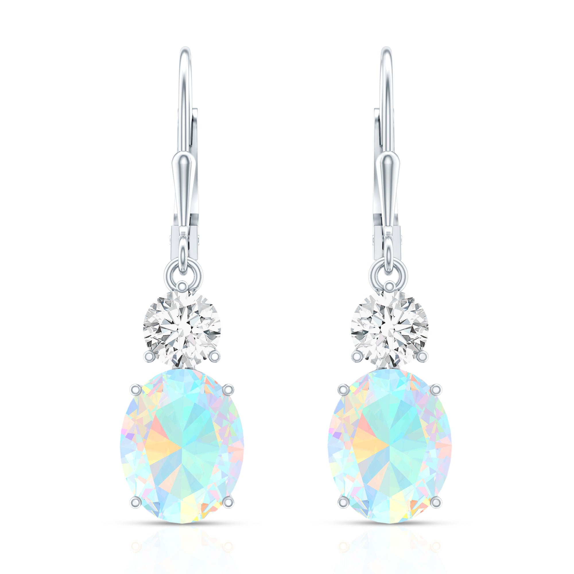 Certified Real 2.6 Carat Oval Ethiopian Opal Drop Earrings with Moissanite AAA - Rosec Jewels